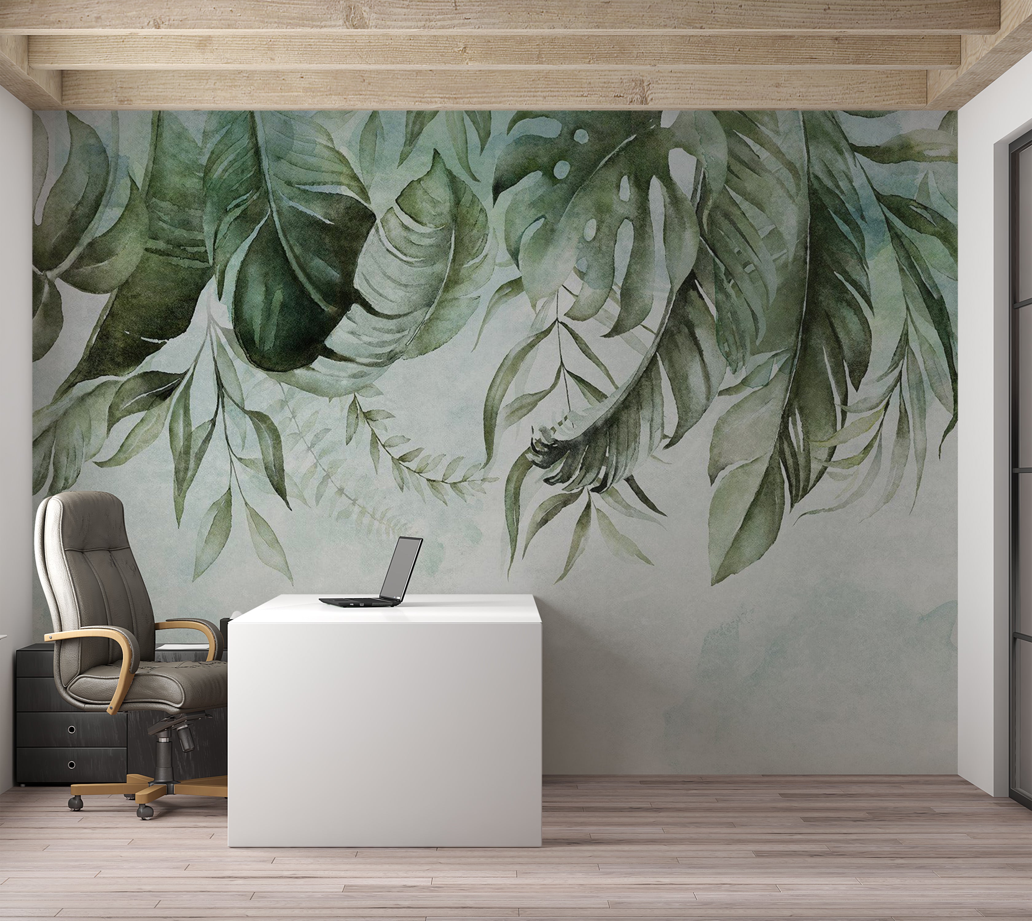 Botanical Wallpaper Wall Mural - Green Jungle Story 39"Wx27"H / Standard