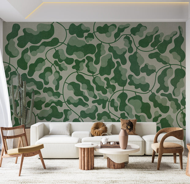Botanical Wallpaper Wall Mural - Green Labyrinth 39"Wx27"H / Standard