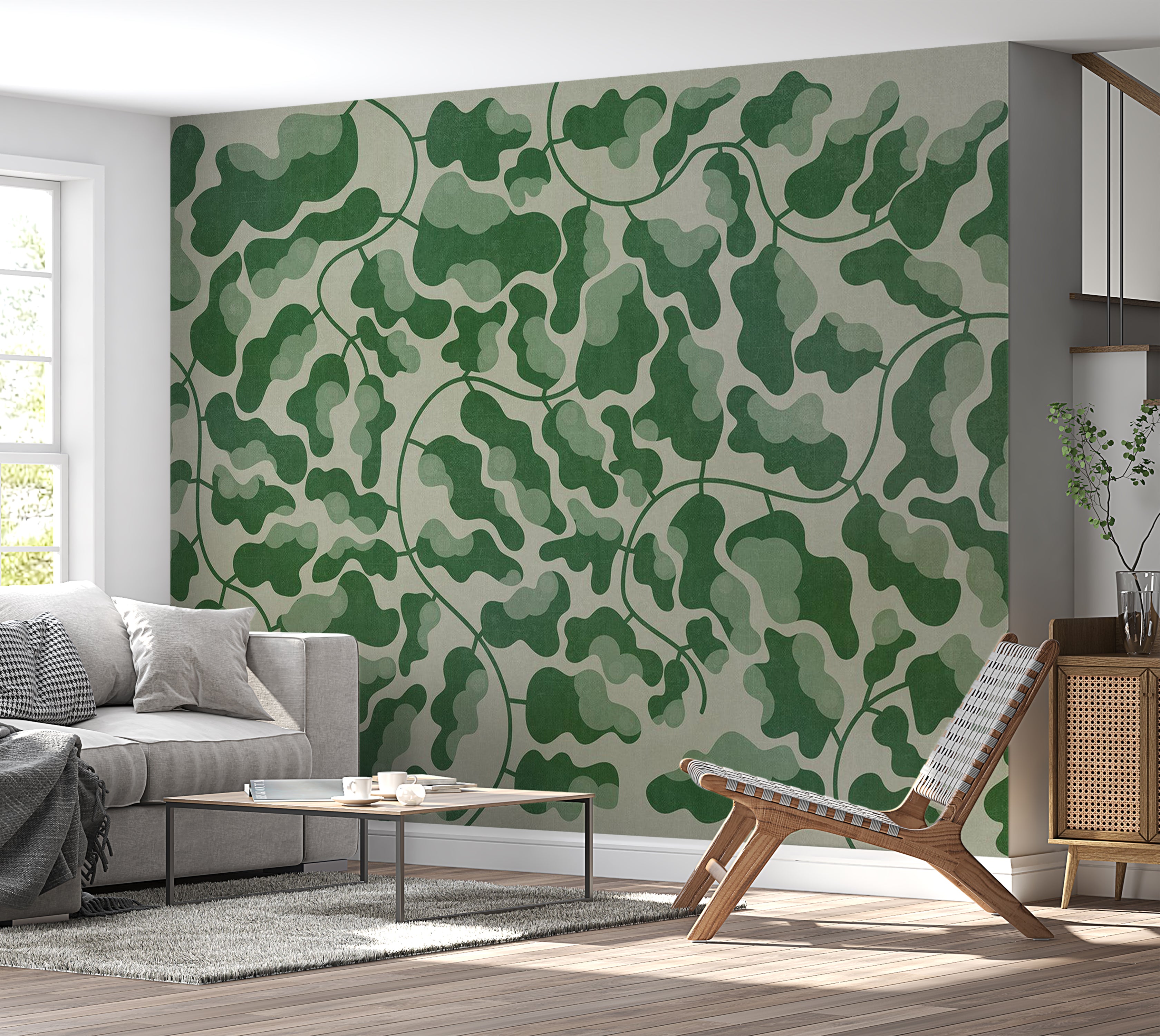 Botanical Wallpaper Wall Mural - Green Labyrinth 39"Wx27"H / Standard