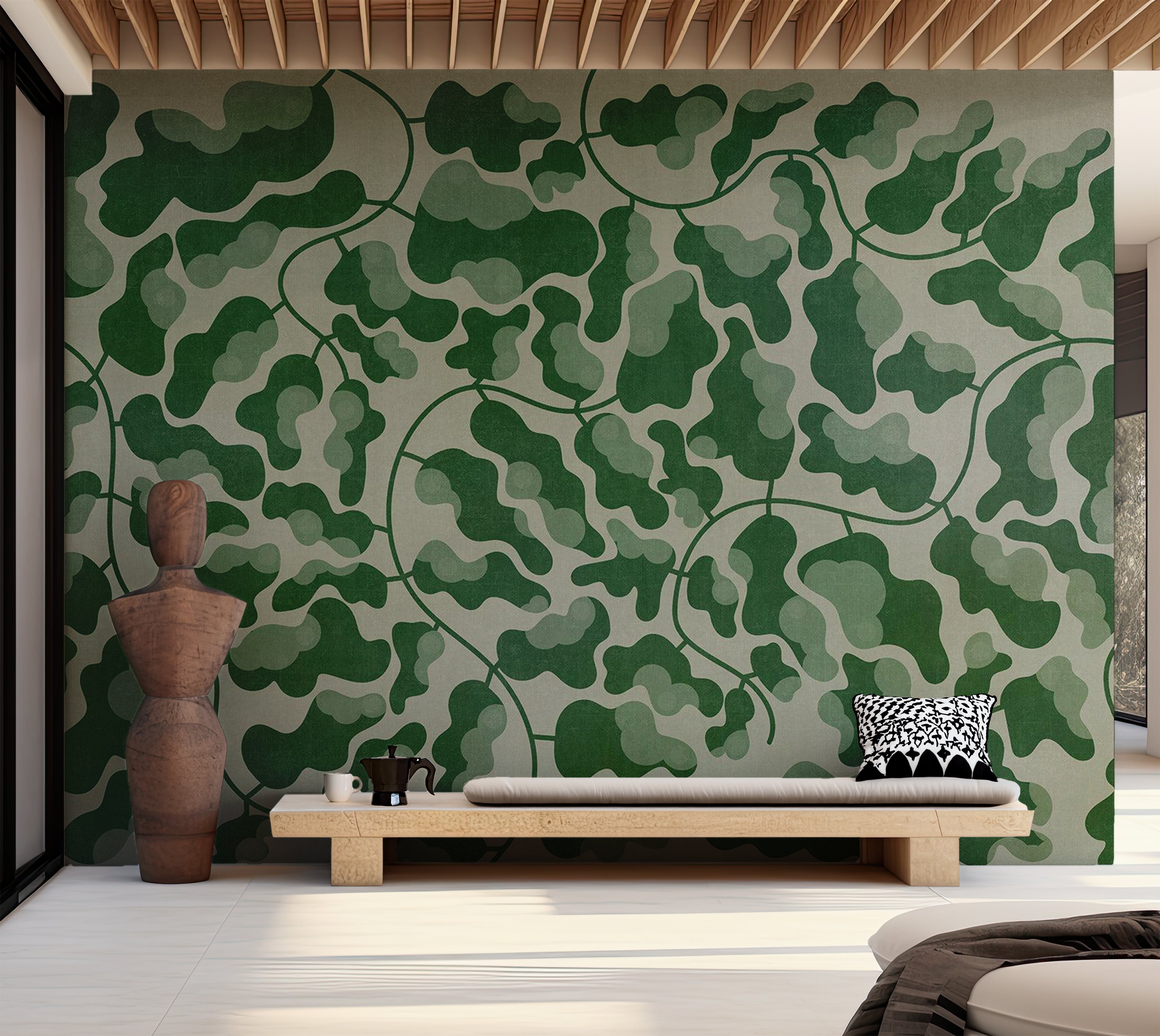 Botanical Wallpaper Wall Mural - Green Labyrinth 39"Wx27"H / Standard