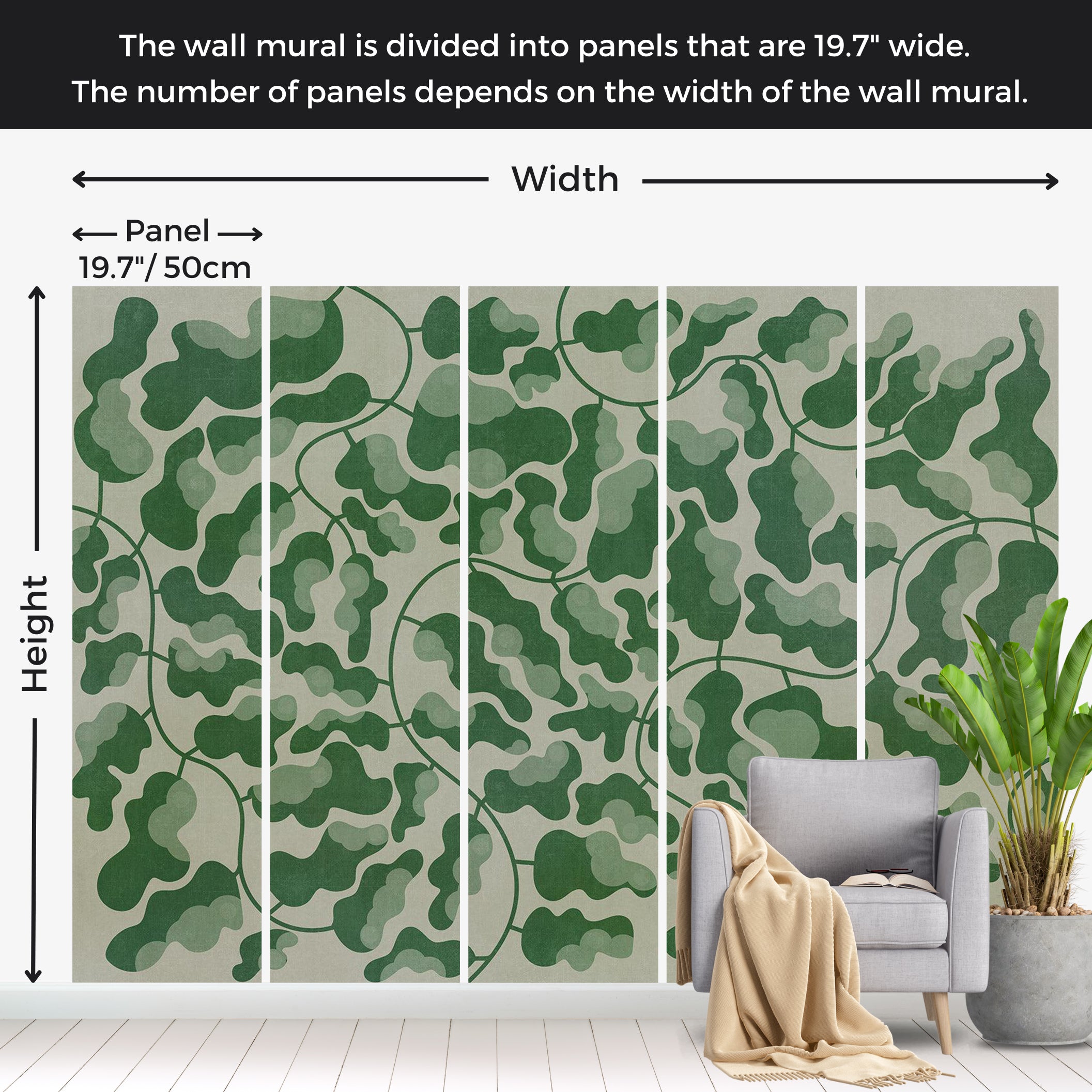 Botanical Wallpaper Wall Mural - Green Labyrinth 39"Wx27"H / Standard