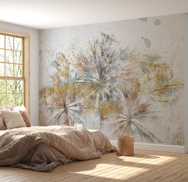 Botanical Wallpaper Wall Mural - Grey Palms in Gold 39"Wx27"H / Standard