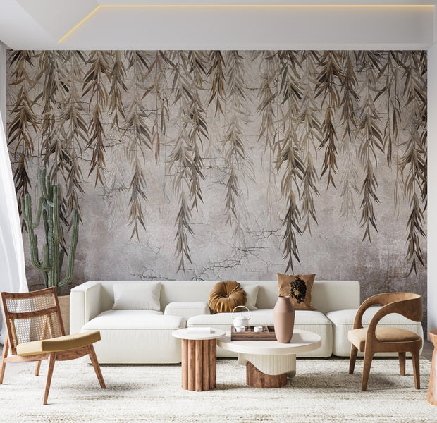 Botanical Wallpaper Wall Mural - Hanging Leaves on a String 39"Wx27"H / Standard