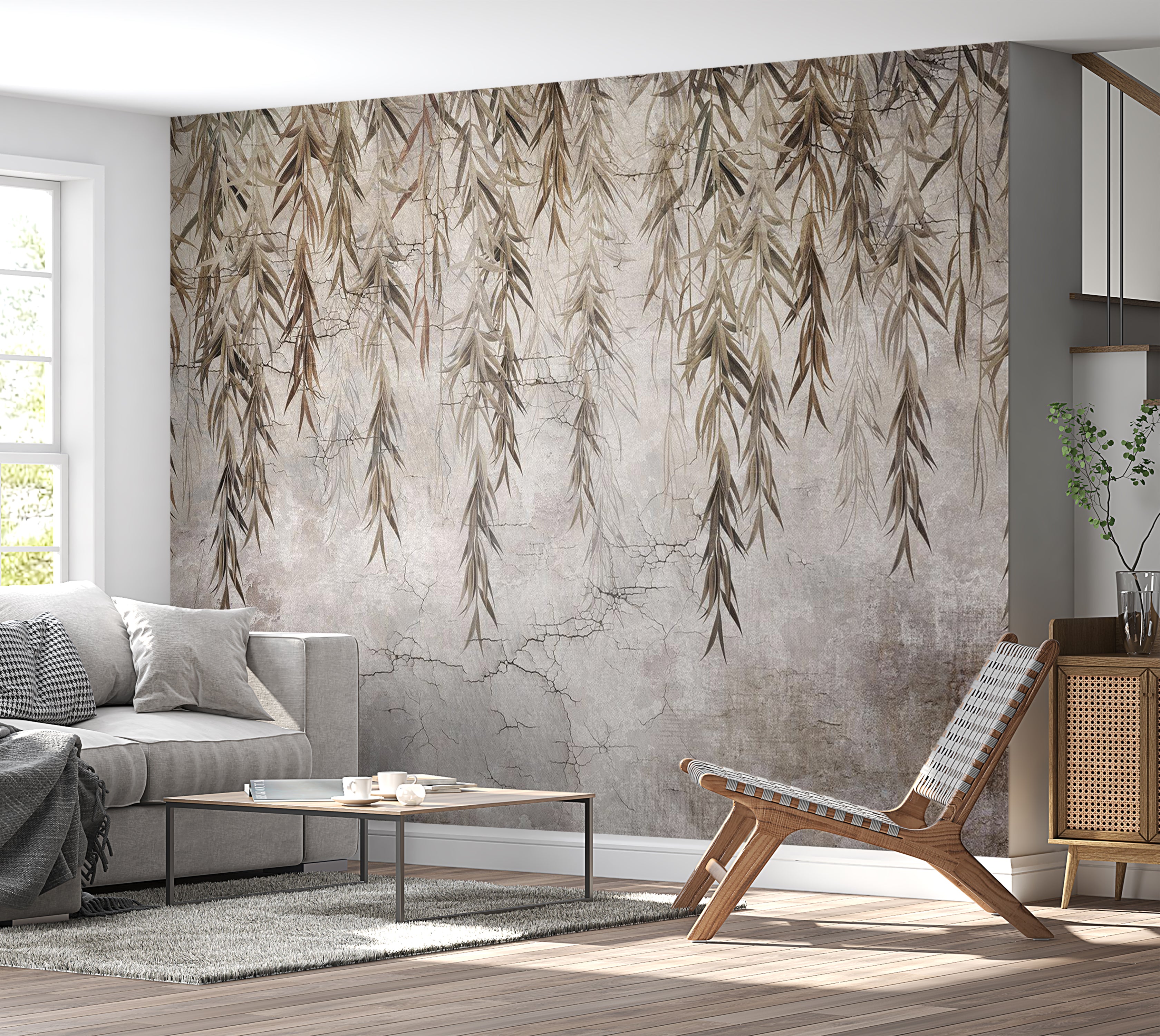 Botanical Wallpaper Wall Mural - Hanging Leaves on a String 39"Wx27"H / Standard