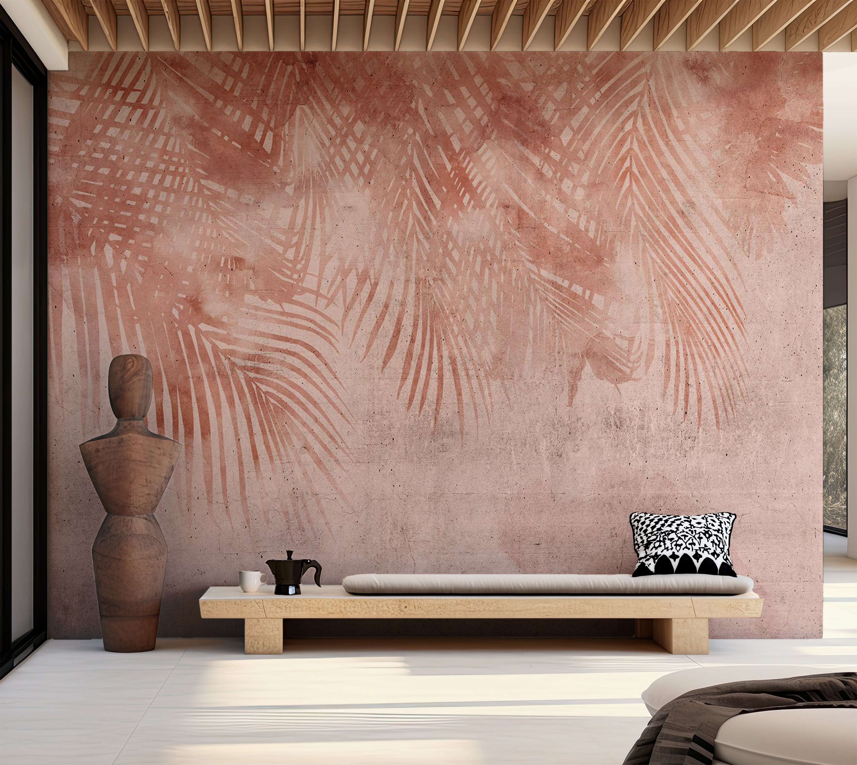 Botanical Wallpaper Wall Mural - Terracotta Palm Leaves 39"Wx27"H / Standard