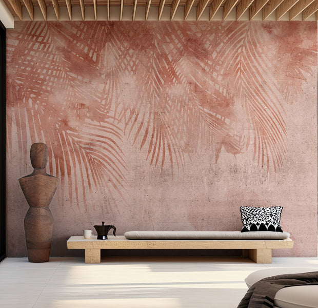 Botanical Wallpaper Wall Mural - Terracotta Palm Leaves 39"Wx27"H / Standard