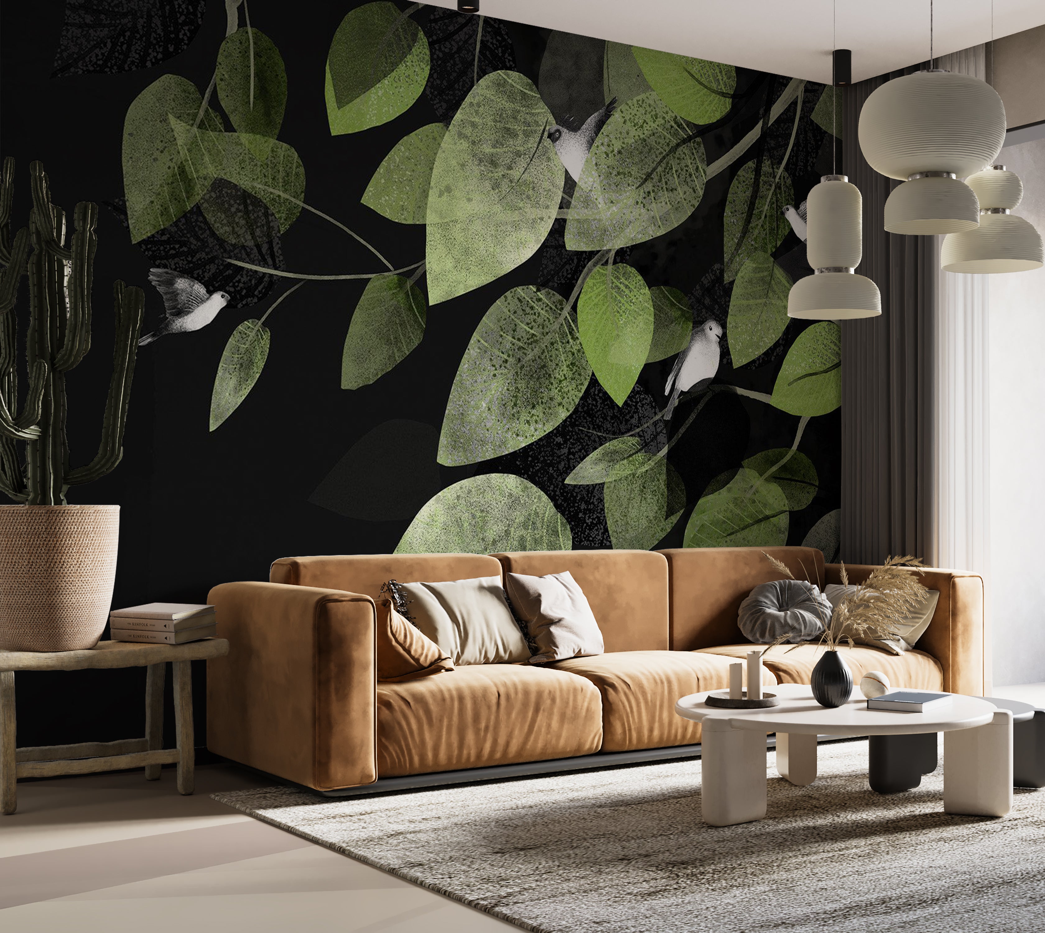 Botanical Wallpaper Wall Mural - Wings and Leaves at Twilight 39"Wx27"H / Standard