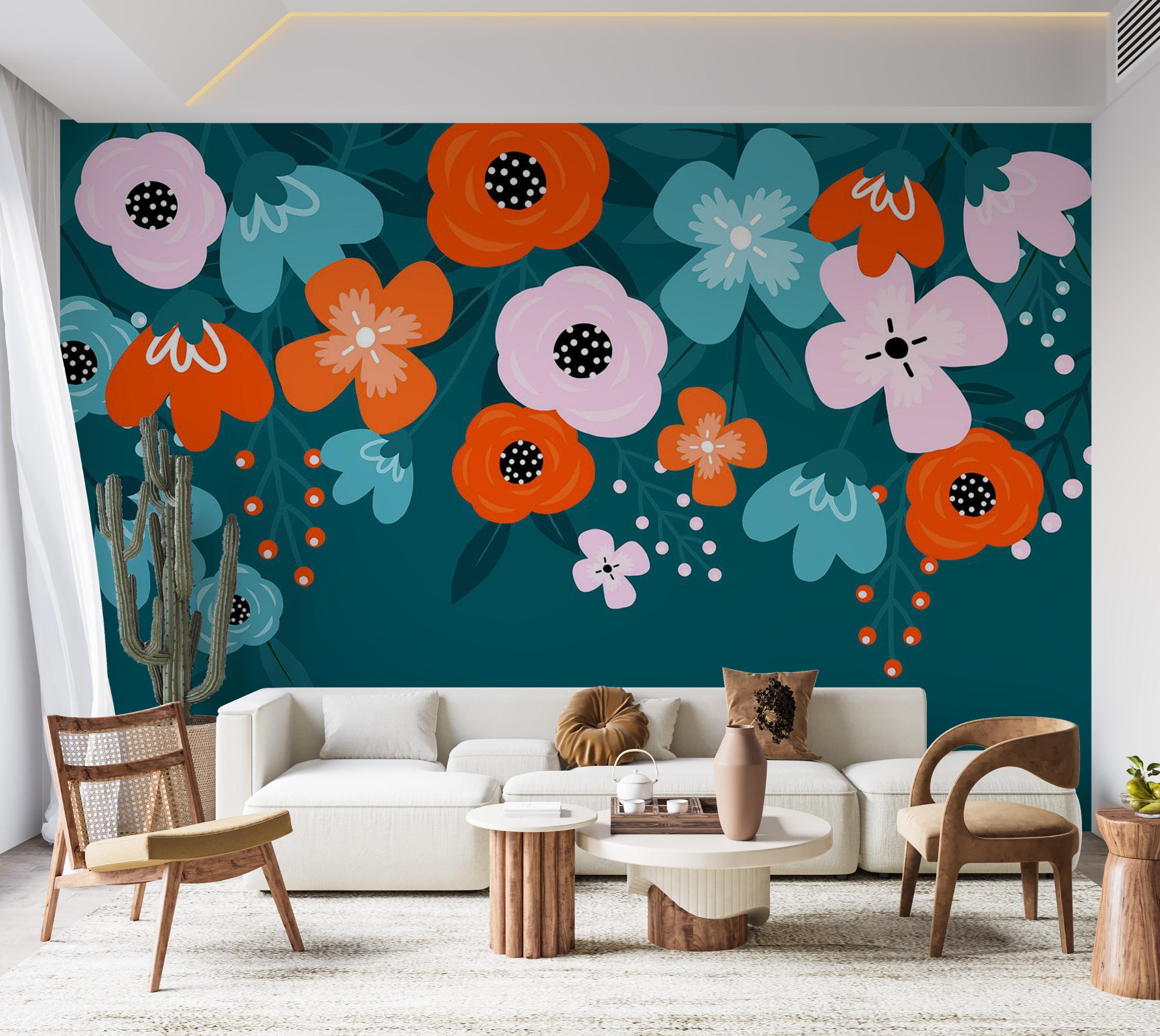 Floral Wallpaper Wall Mural - Abstract Blue Bloom 39"Wx27"H / Standard