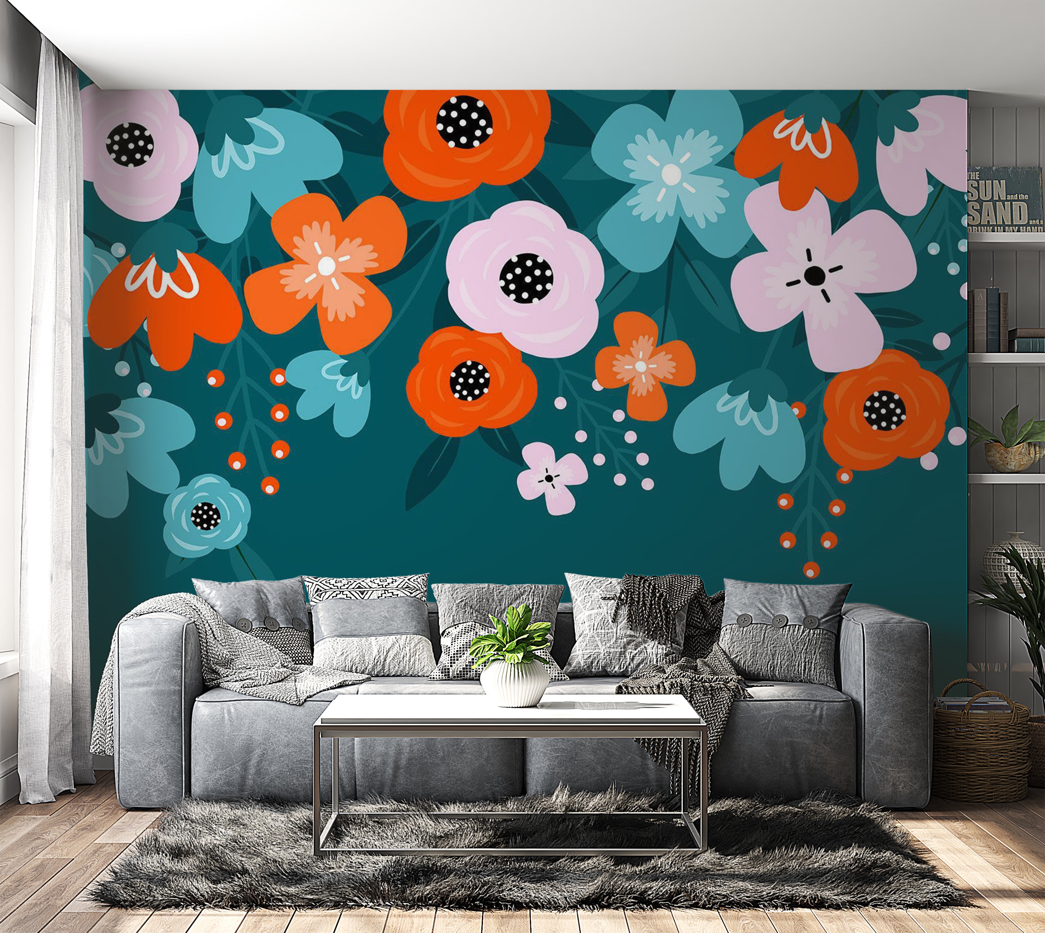 Floral Wallpaper Wall Mural - Abstract Blue Bloom 39"Wx27"H / Standard