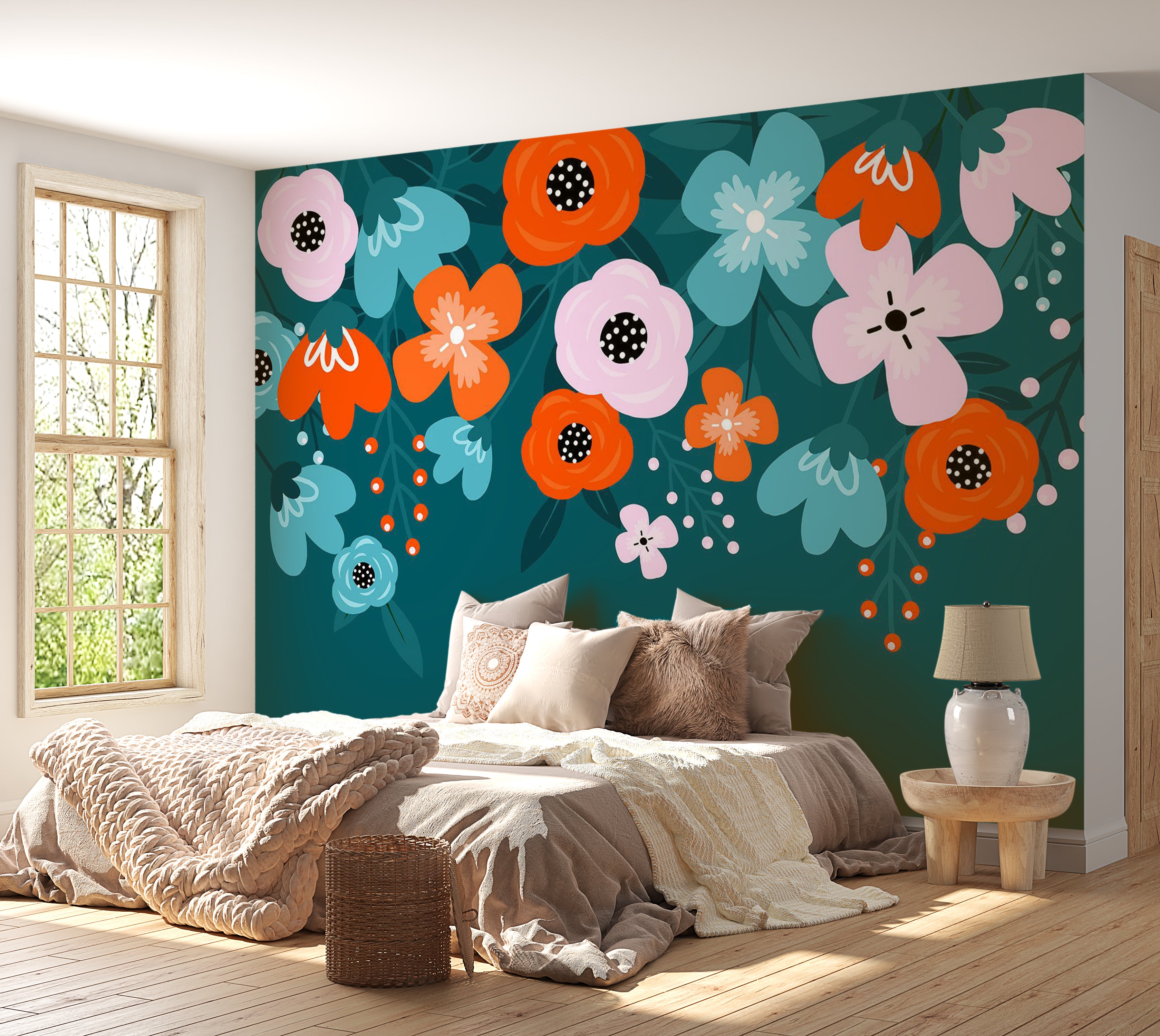 Floral Wallpaper Wall Mural - Abstract Blue Bloom 39"Wx27"H / Standard