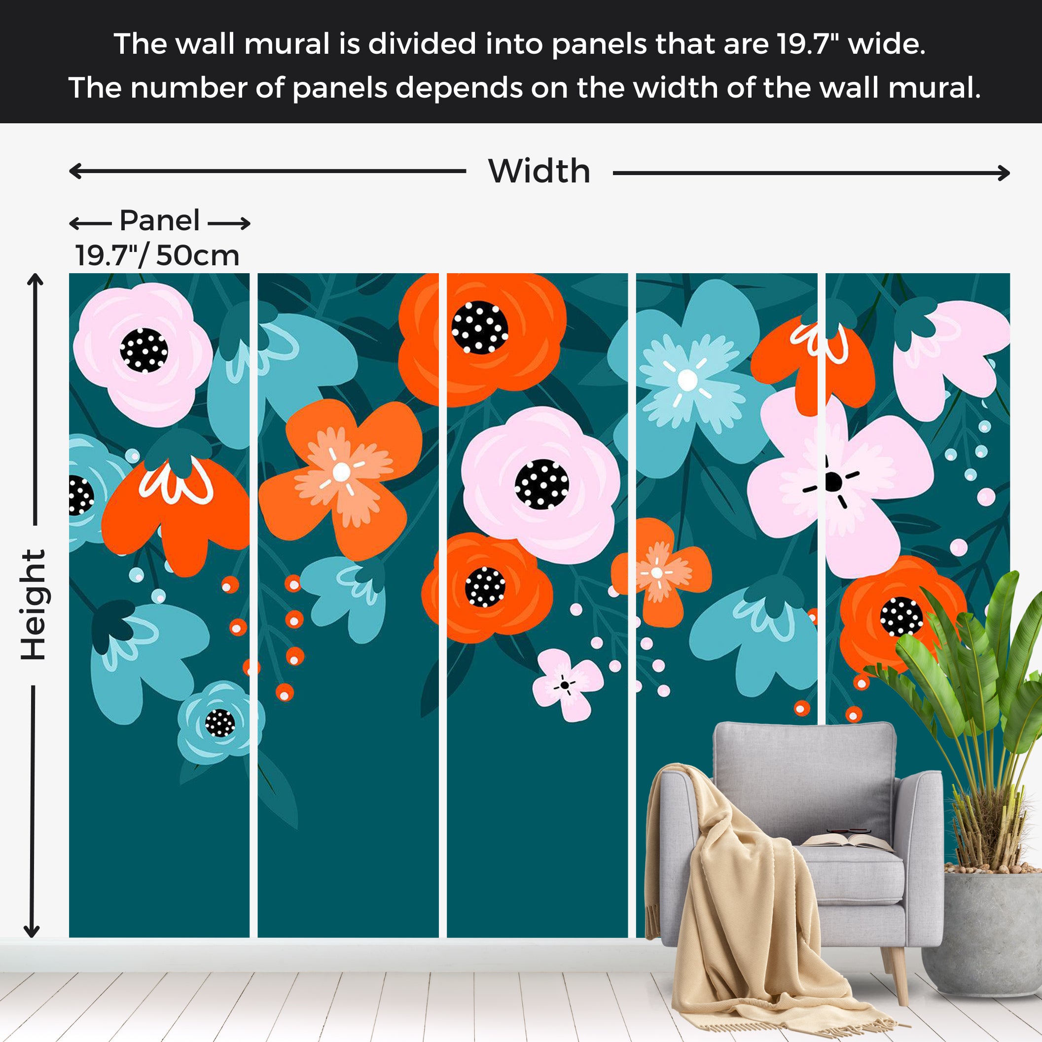 Floral Wallpaper Wall Mural - Abstract Blue Bloom 39"Wx27"H / Standard