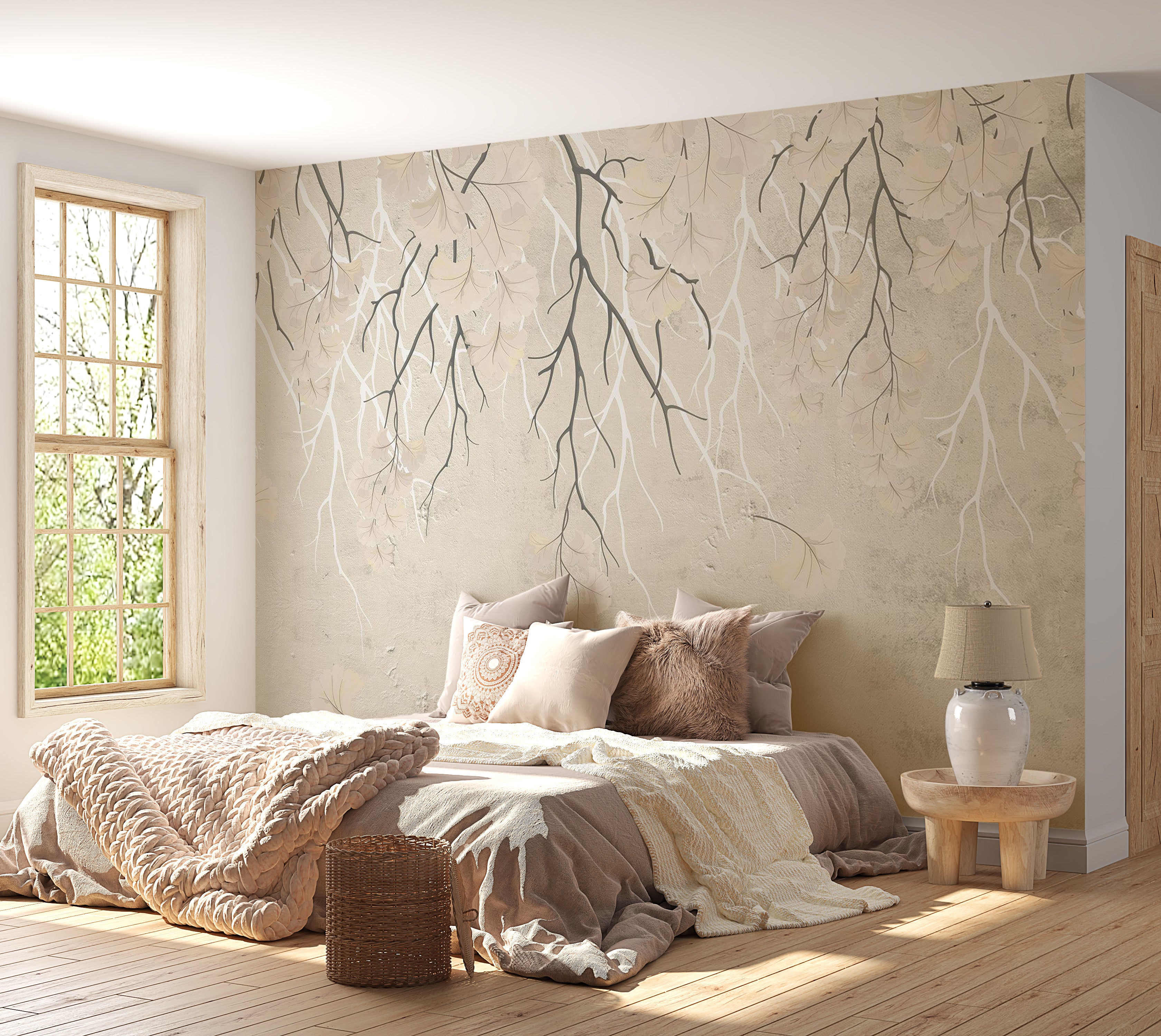 Floral Wallpaper Wall Mural - Abstract Falling Leaves 39"Wx27"H / Standard