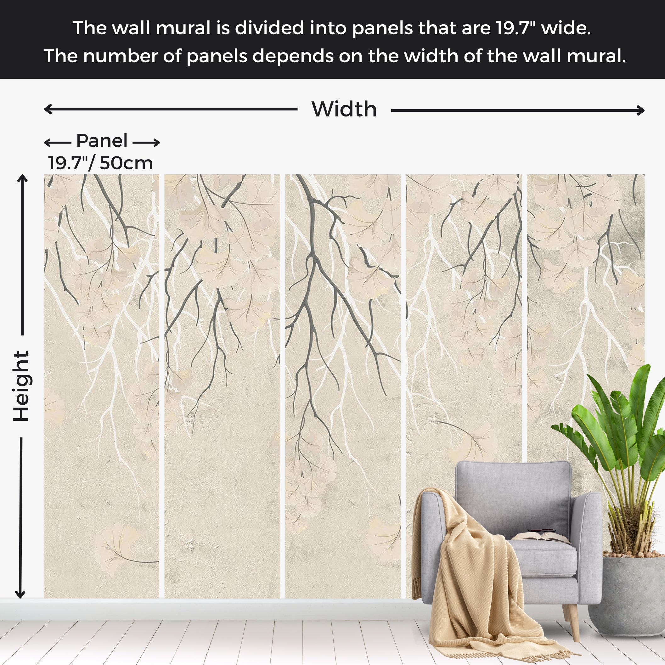 Floral Wallpaper Wall Mural - Abstract Falling Leaves 39"Wx27"H / Standard