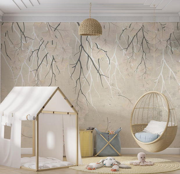 Floral Wallpaper Wall Mural - Abstract Falling Leaves 39"Wx27"H / Standard