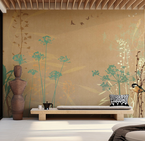 Floral Wallpaper Wall Mural - Bird in The Garden 39"Wx27"H / Standard