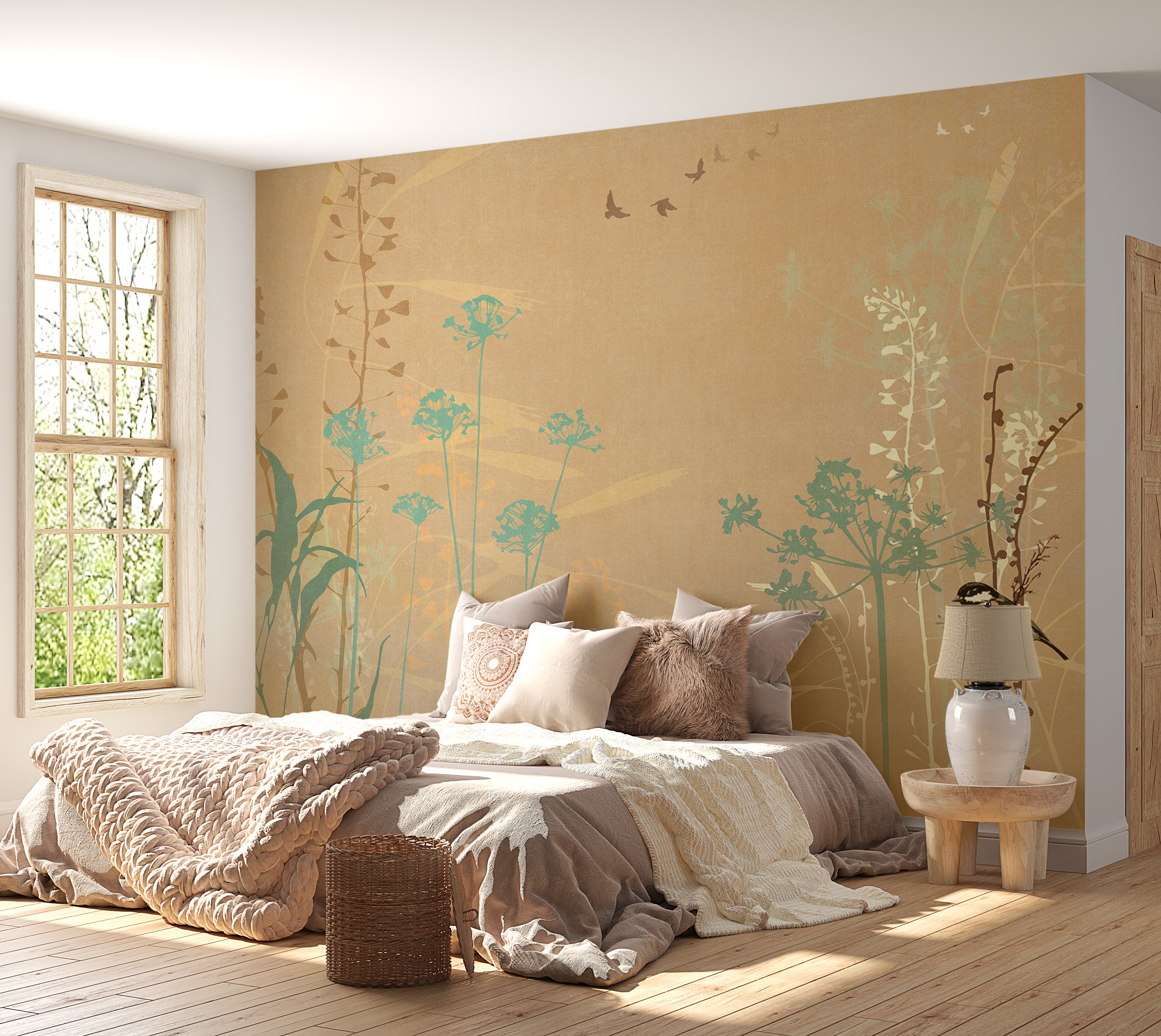 Floral Wallpaper Wall Mural - Bird in The Garden 39"Wx27"H / Standard