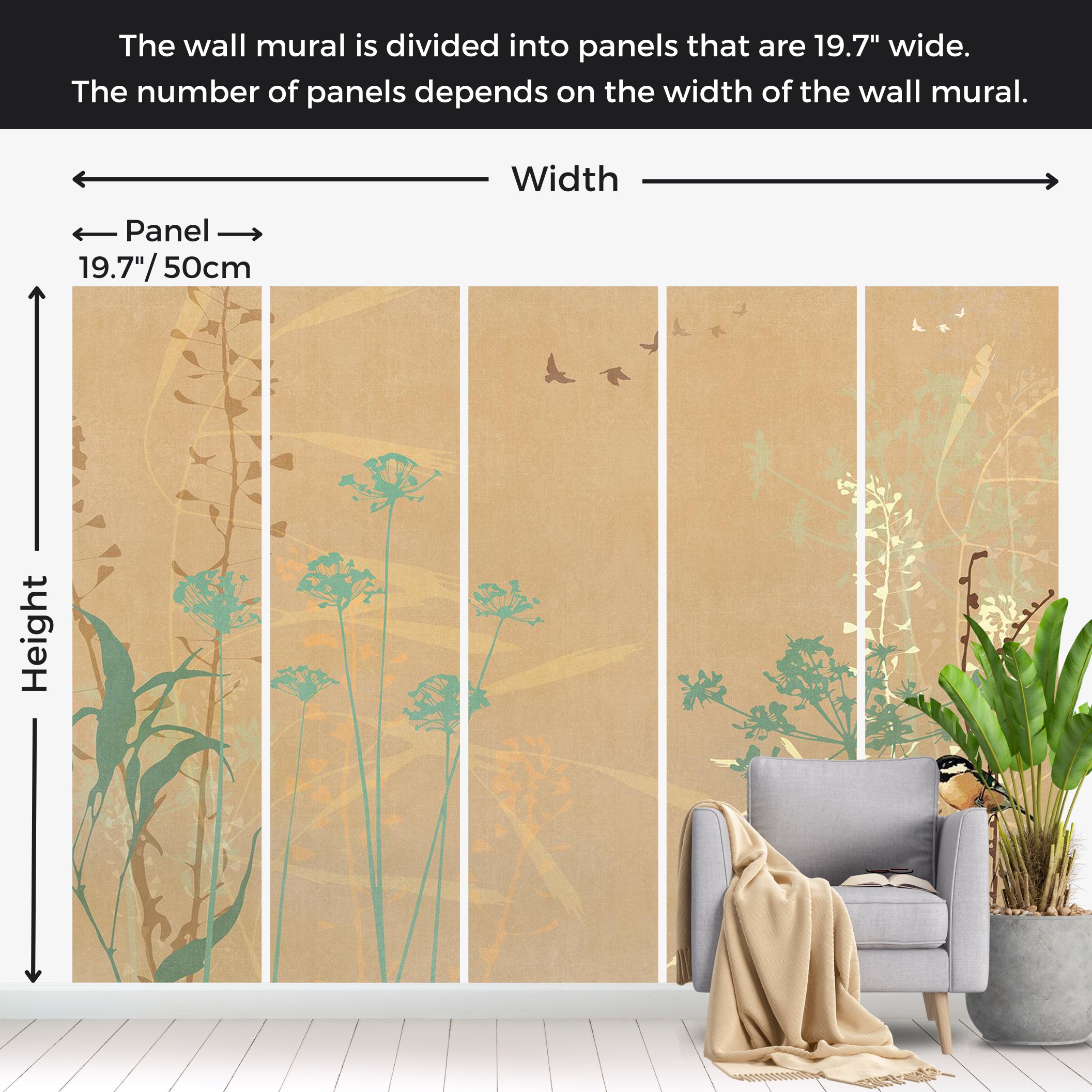 Floral Wallpaper Wall Mural - Bird in The Garden 39"Wx27"H / Standard