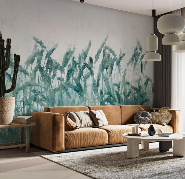 Floral Wallpaper Wall Mural - Blue Ears of Wheat 39"Wx27"H / Standard