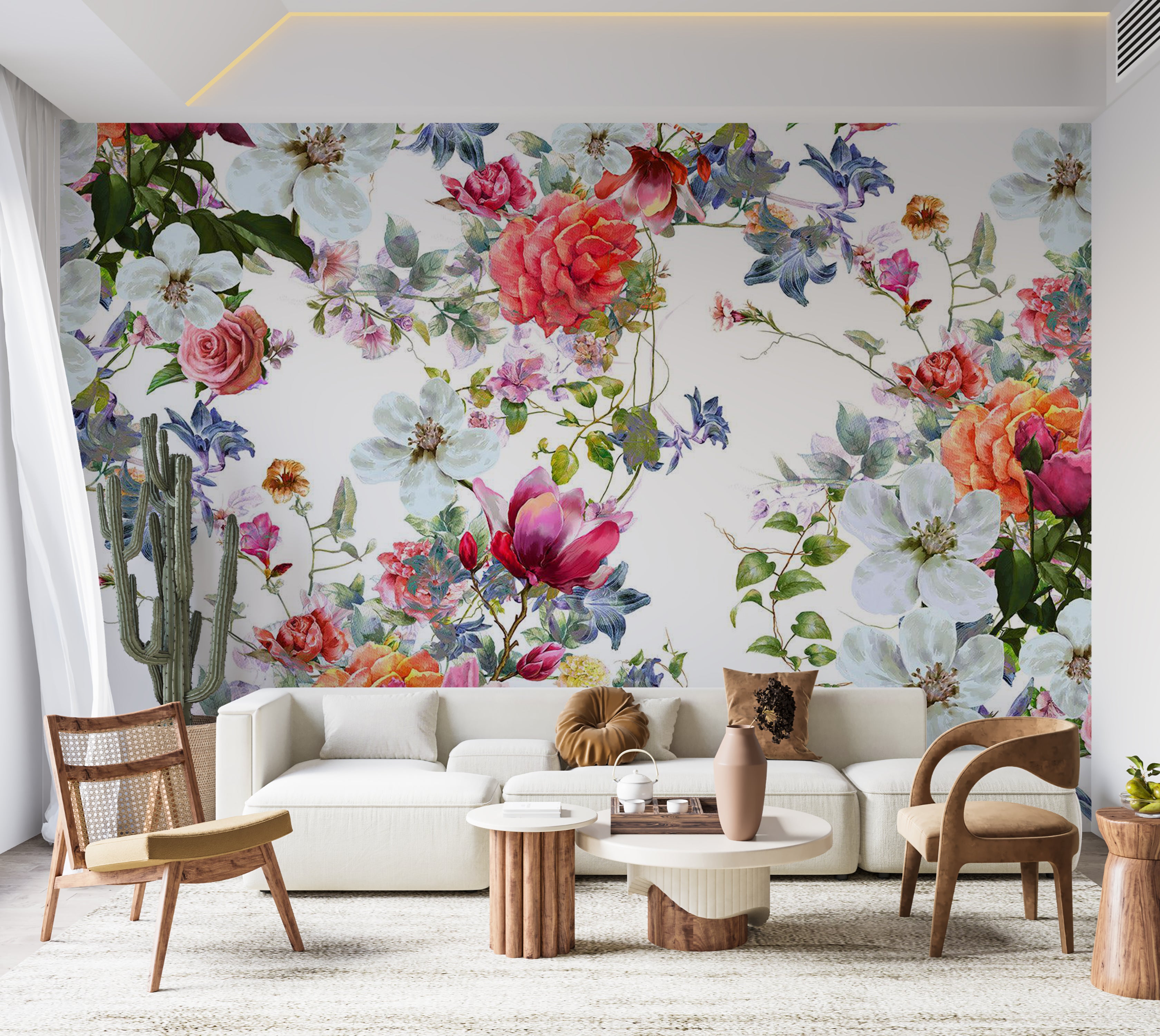 Floral Wallpaper Wall Mural - Colored Bouquet 39"Wx27"H / Standard