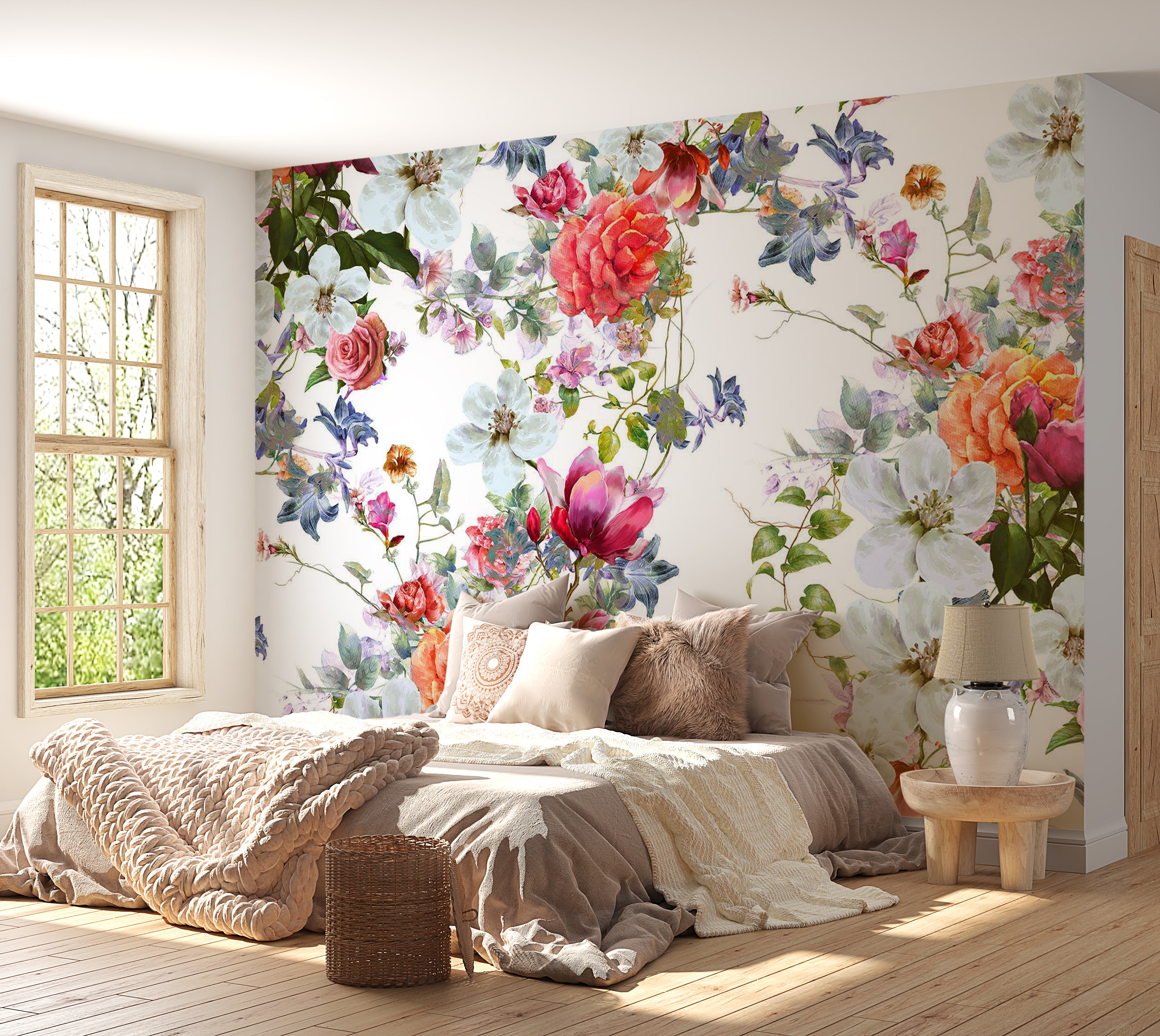 Floral Wallpaper Wall Mural - Colored Bouquet 39"Wx27"H / Standard