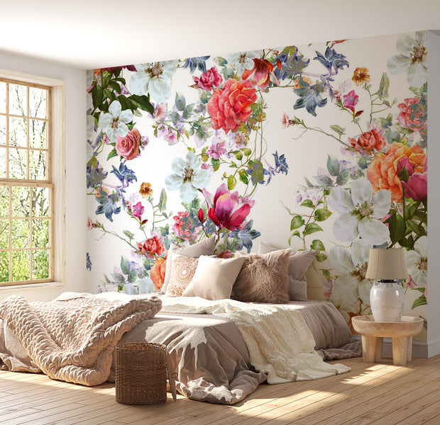 Floral Wallpaper Wall Mural - Colored Bouquet 39"Wx27"H / Standard