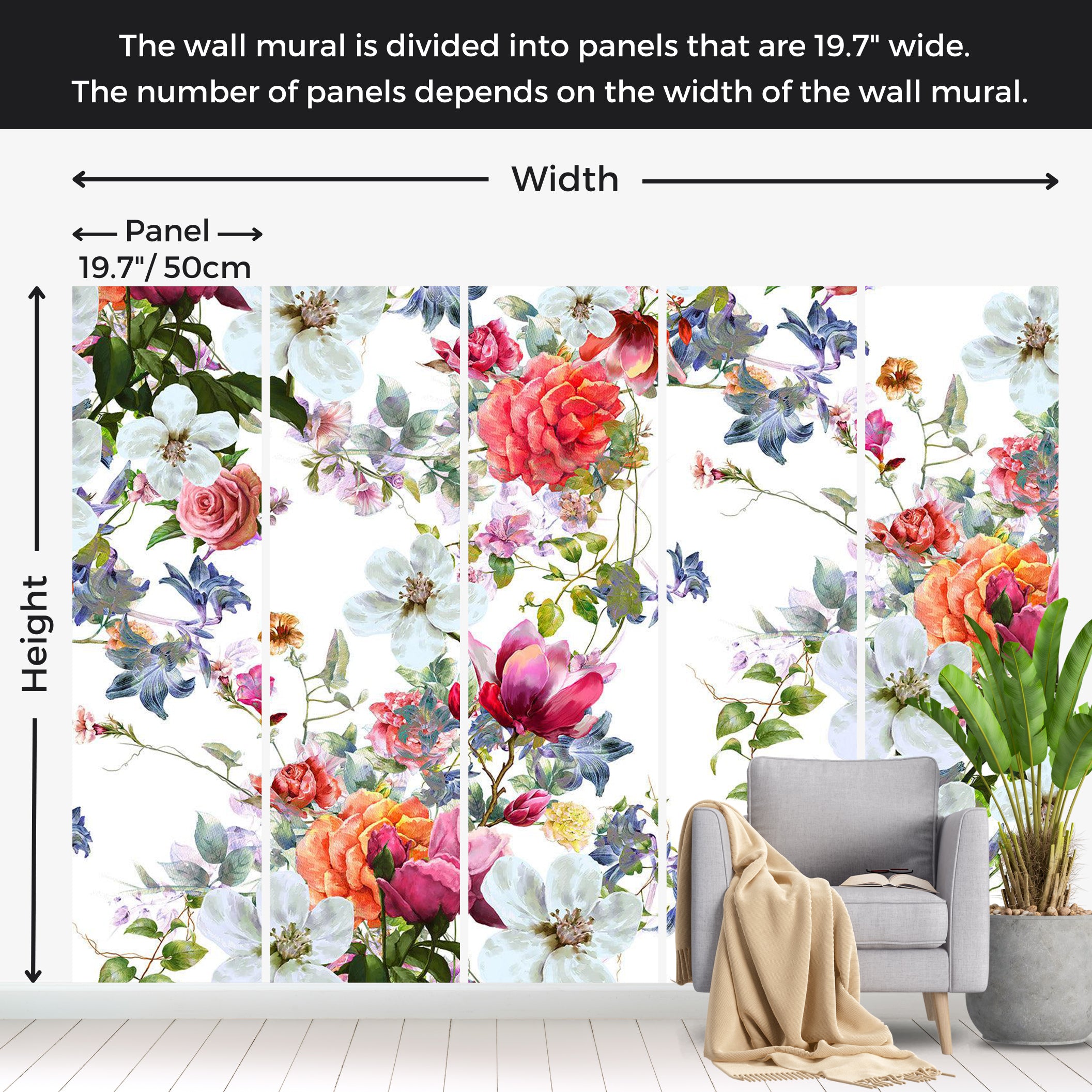 Floral Wallpaper Wall Mural - Colored Bouquet 39"Wx27"H / Standard