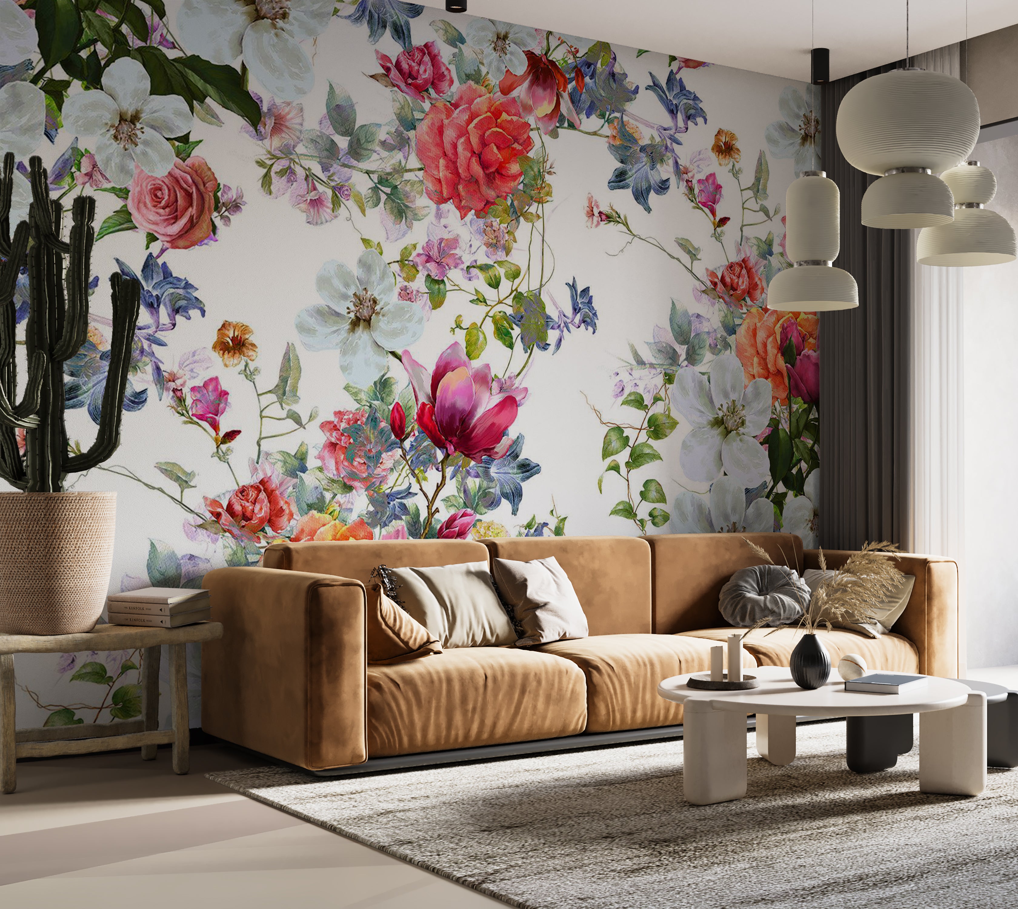 Floral Wallpaper Wall Mural - Colored Bouquet 39"Wx27"H / Standard