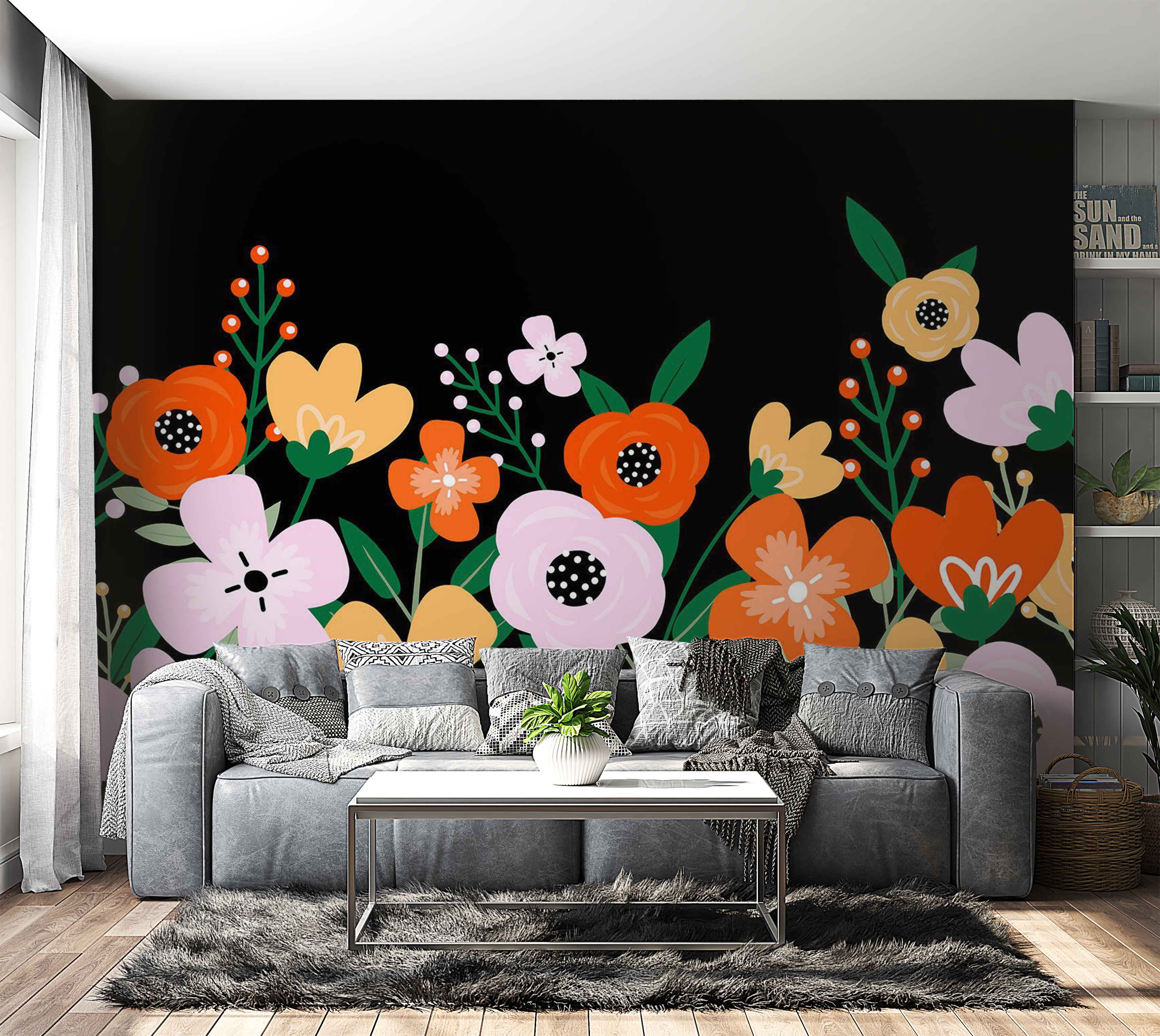 Floral Wallpaper Wall Mural - Colorful Abstract Bloom 39"Wx27"H / Standard