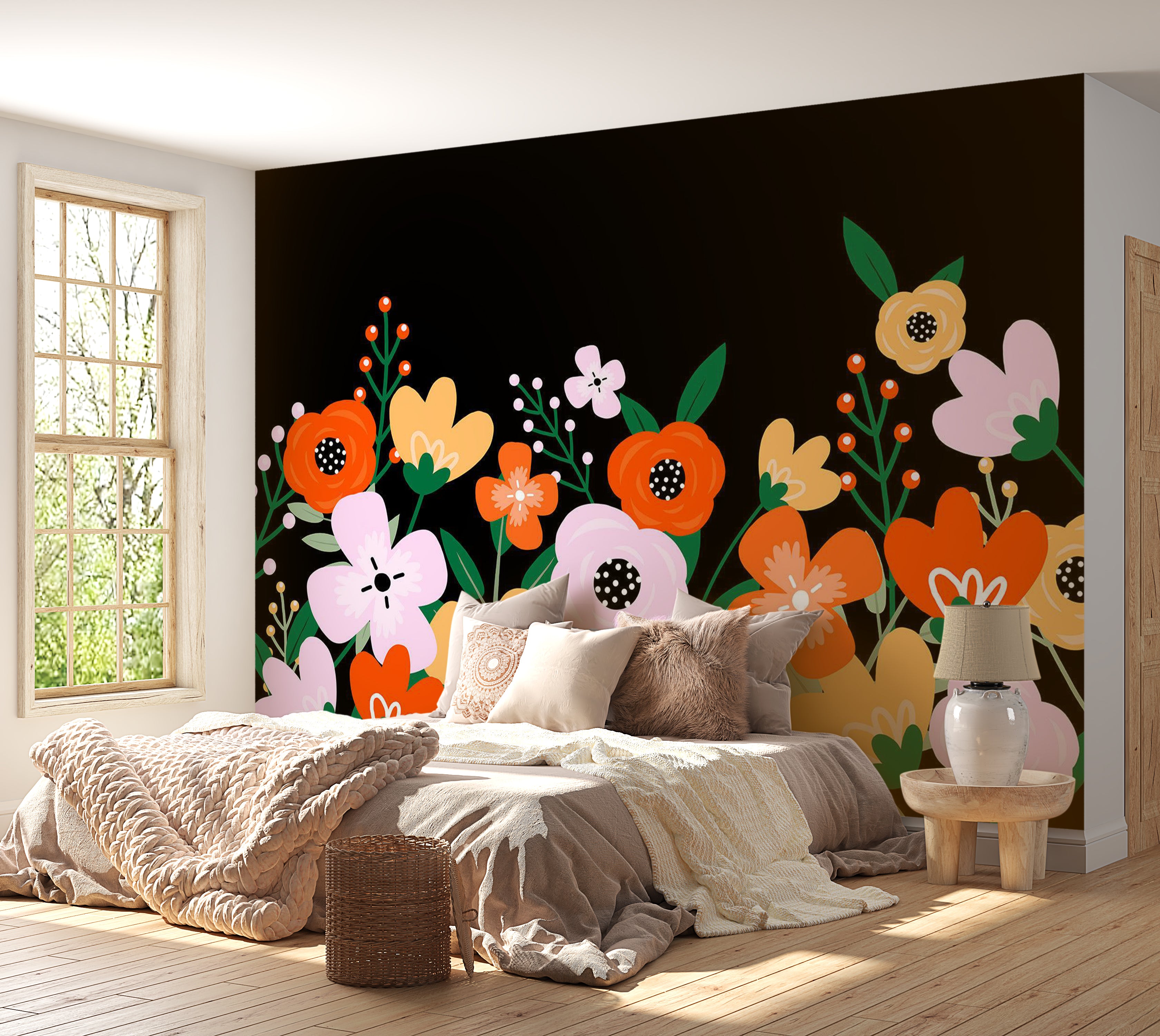 Floral Wallpaper Wall Mural - Colorful Abstract Bloom 39"Wx27"H / Standard