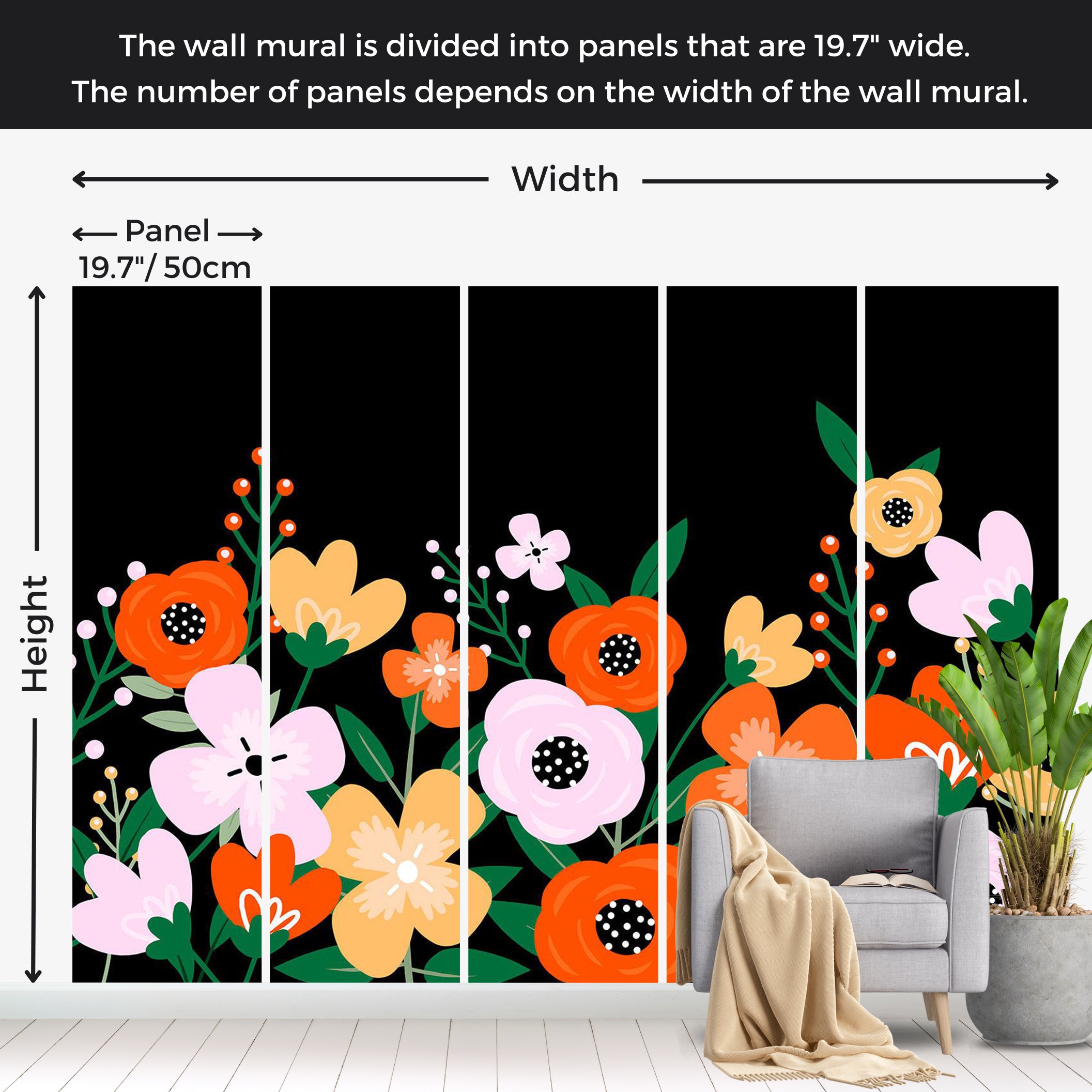 Floral Wallpaper Wall Mural - Colorful Abstract Bloom 39"Wx27"H / Standard