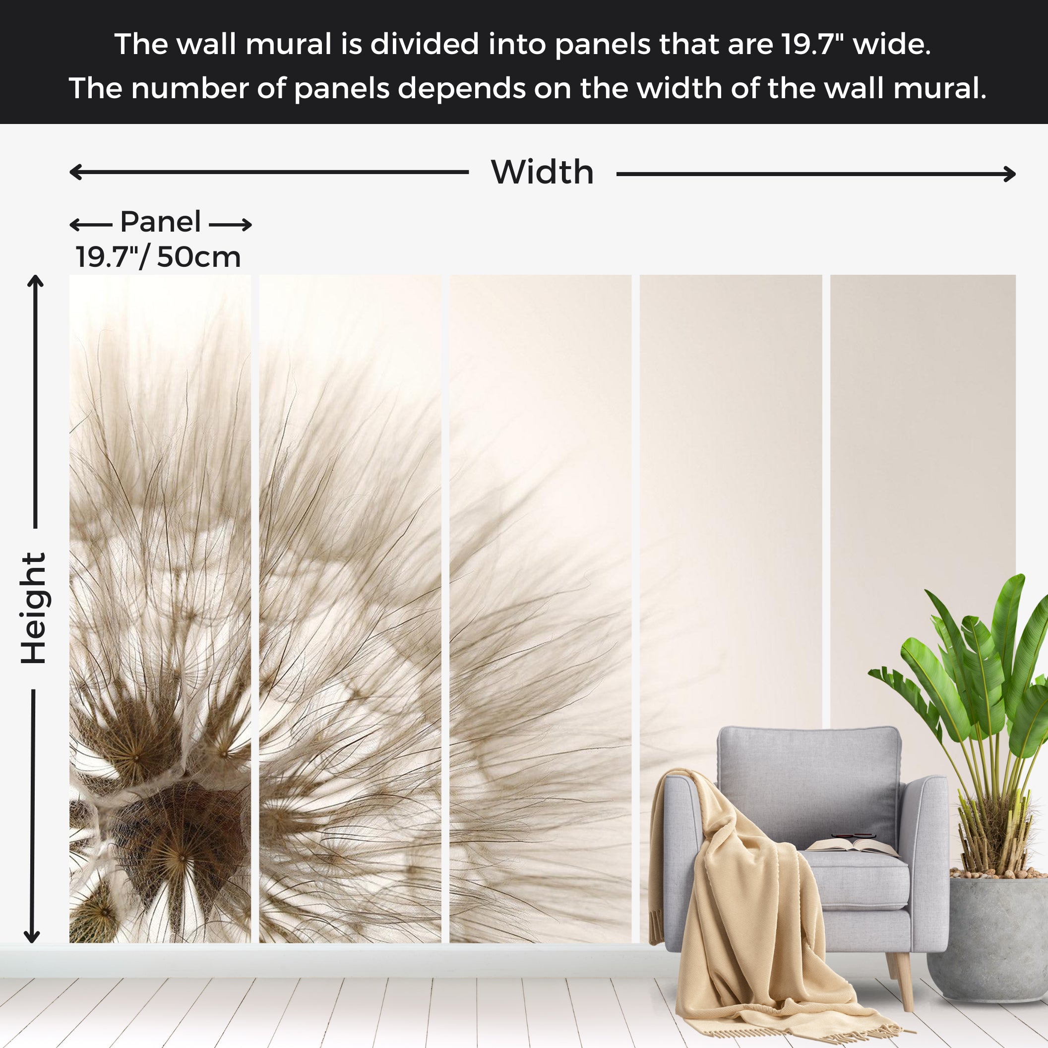 Floral Wallpaper Wall Mural - Dandelion Close-up Sepia 39"Wx27"H / Standard