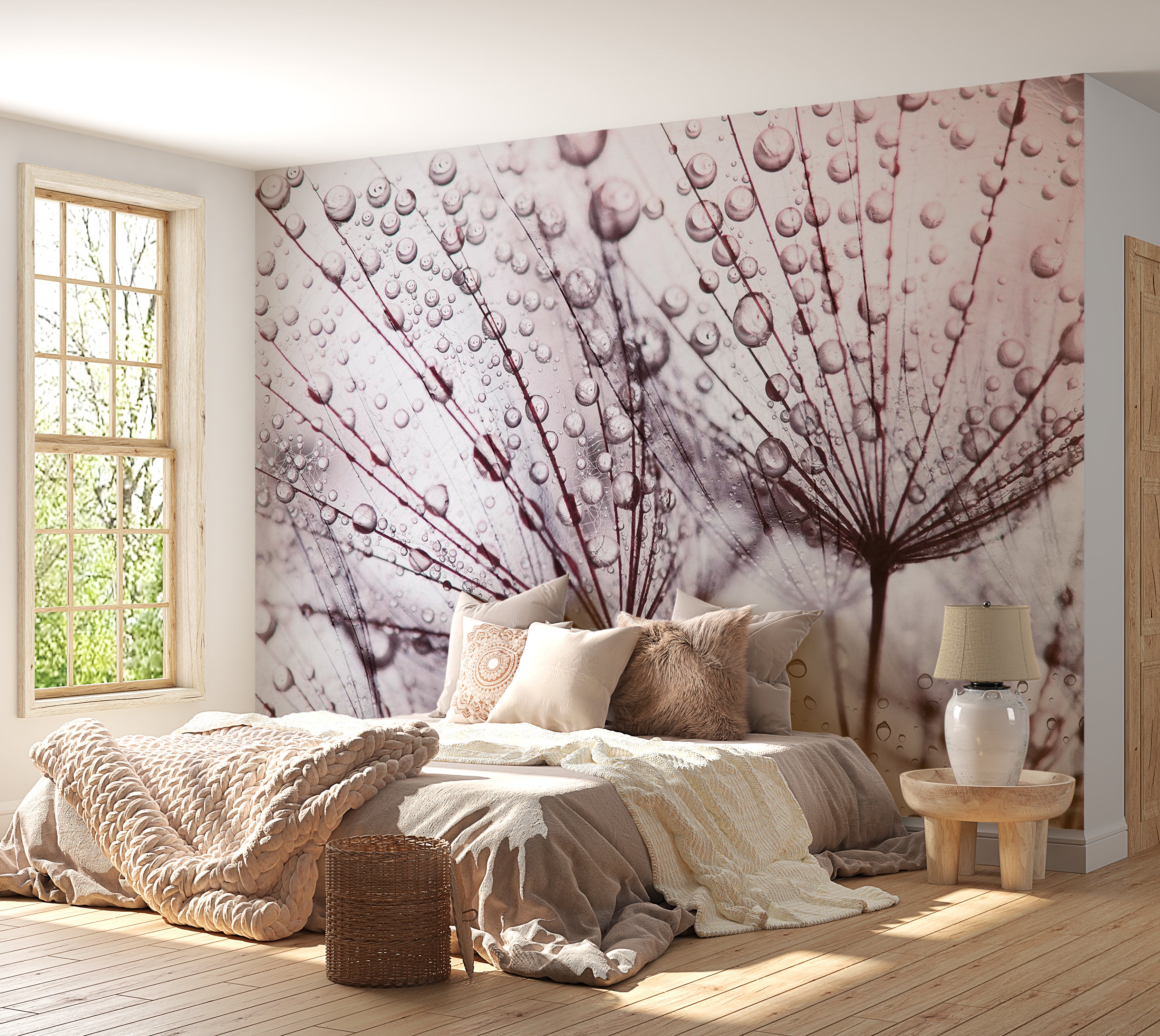 Floral Wallpaper Wall Mural - Dandelion in The Rain 39"Wx27"H / Standard