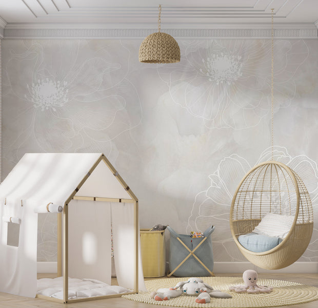 Floral Wallpaper Wall Mural - Delicacy of The Moment 39"Wx27"H / Standard