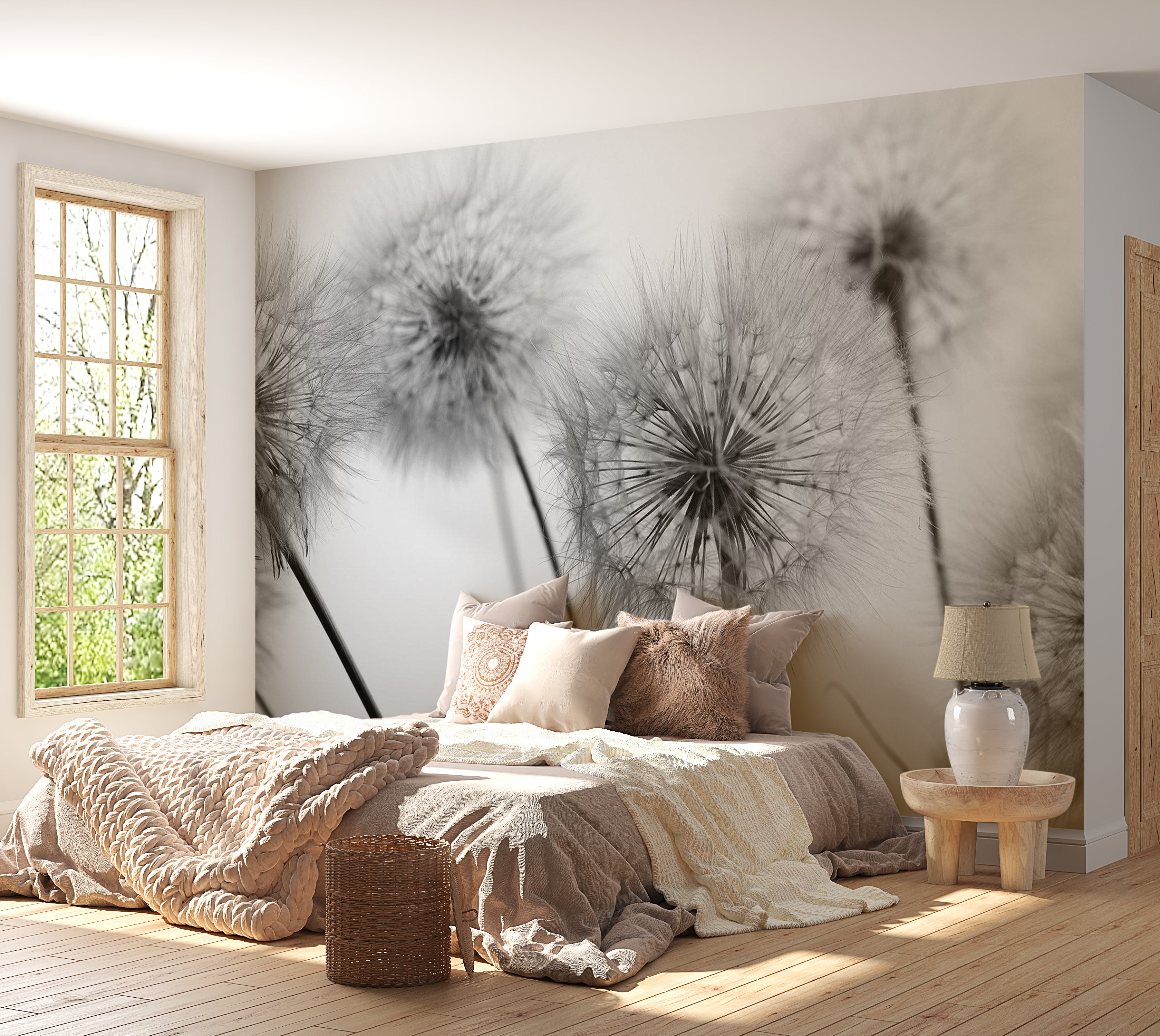 Floral Wallpaper Wall Mural - Field of Dandelions 39"Wx27"H / Standard