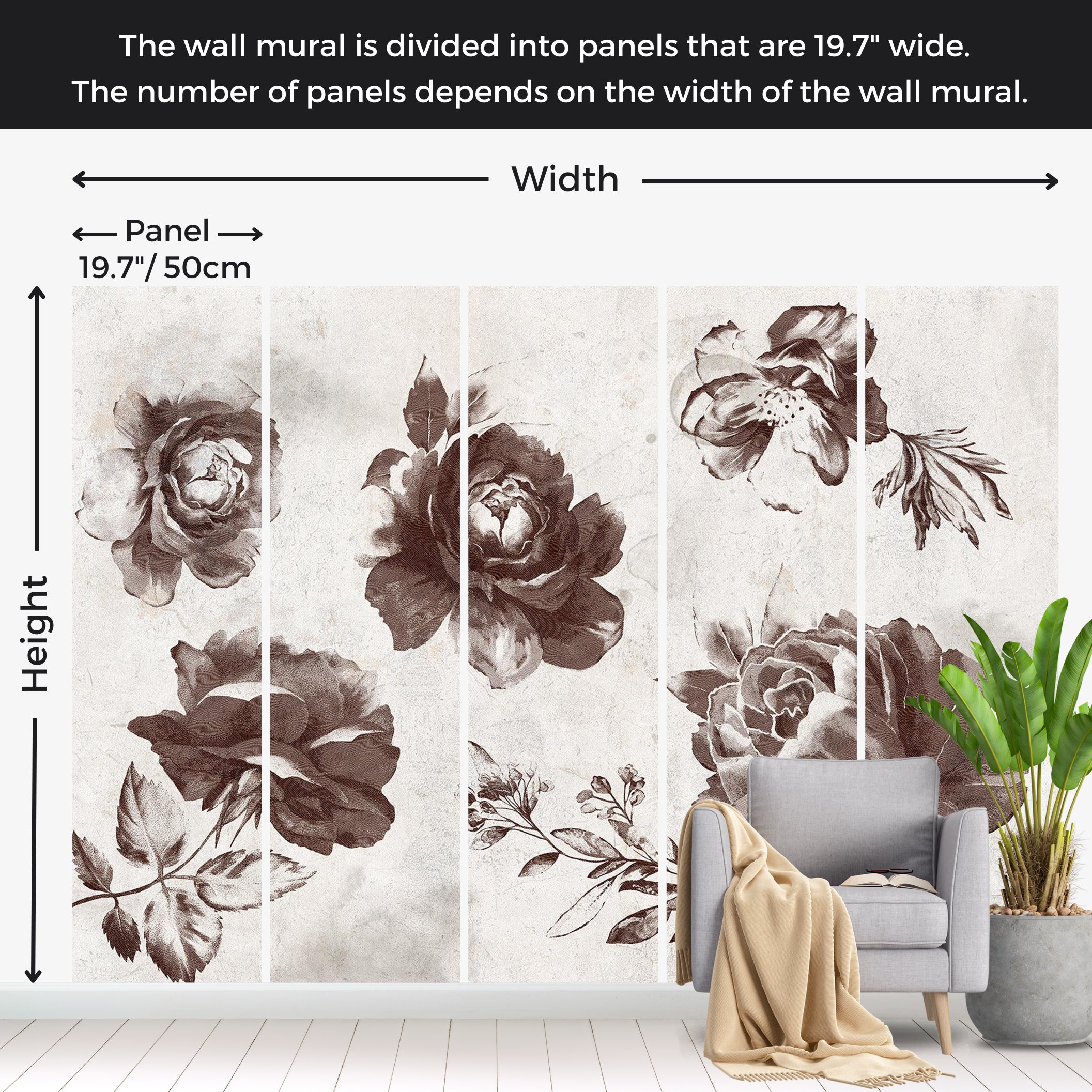 Floral Wallpaper Wall Mural - Garden of Memories 39"Wx27"H / Standard