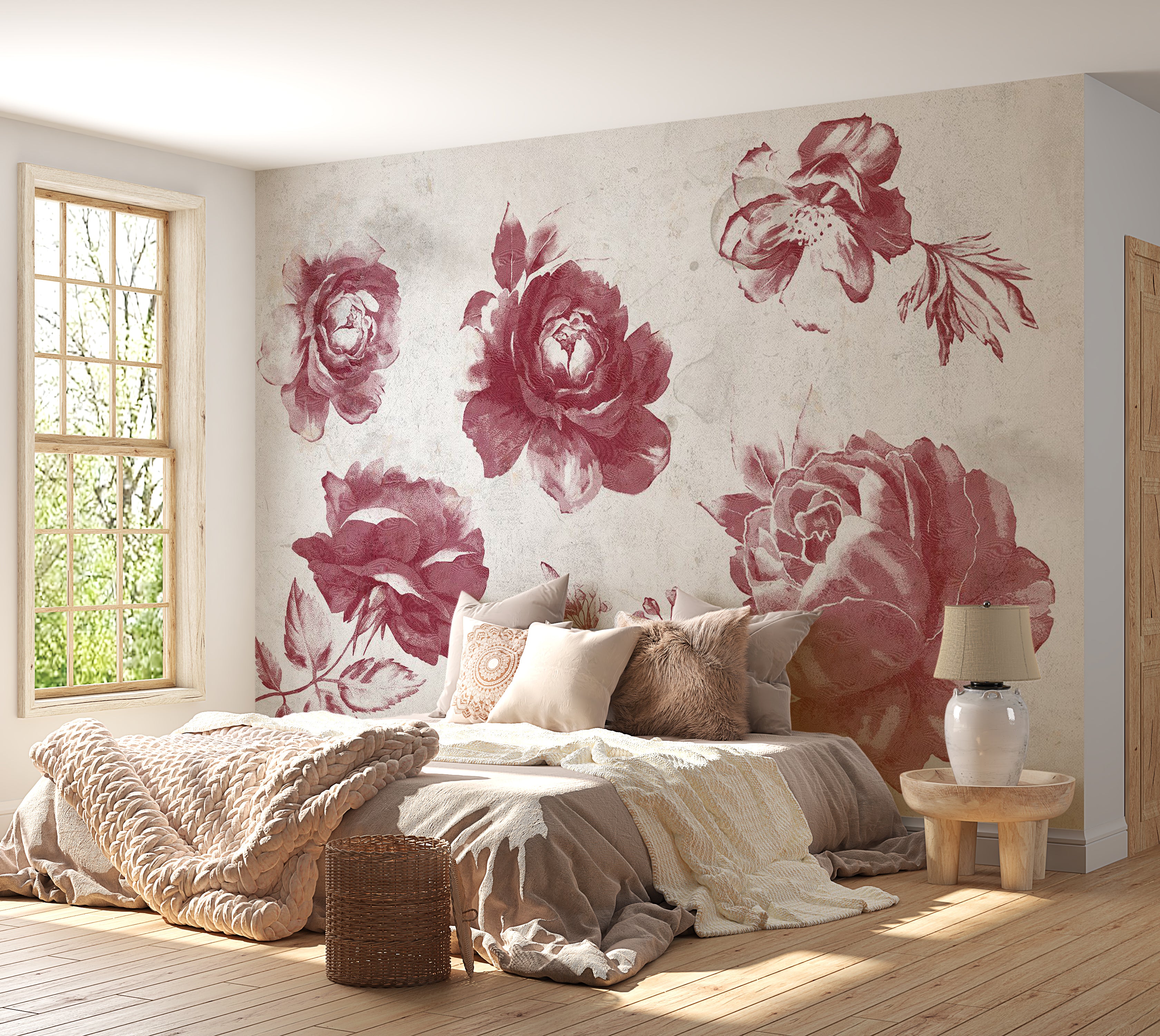 Floral Wallpaper Wall Mural - Garden of Memories Red 39"Wx27"H / Standard