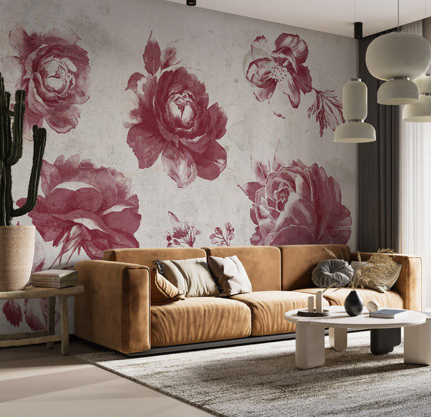 Floral Wallpaper Wall Mural - Garden of Memories Red 39"Wx27"H / Standard