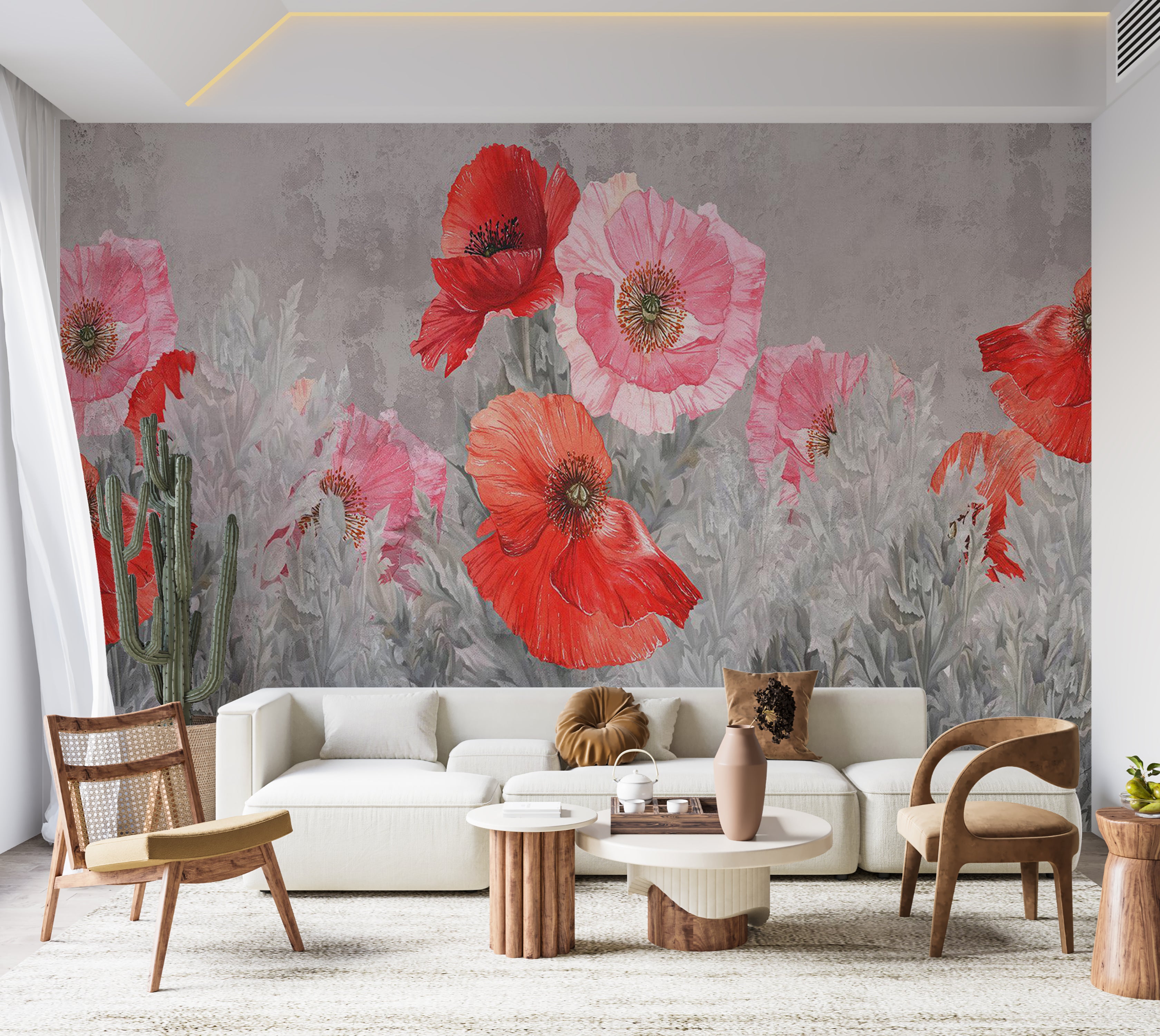 Floral Wallpaper Wall Mural - Gray Meadow 39"Wx27"H / Standard