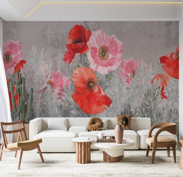Floral Wallpaper Wall Mural - Gray Meadow 39"Wx27"H / Standard