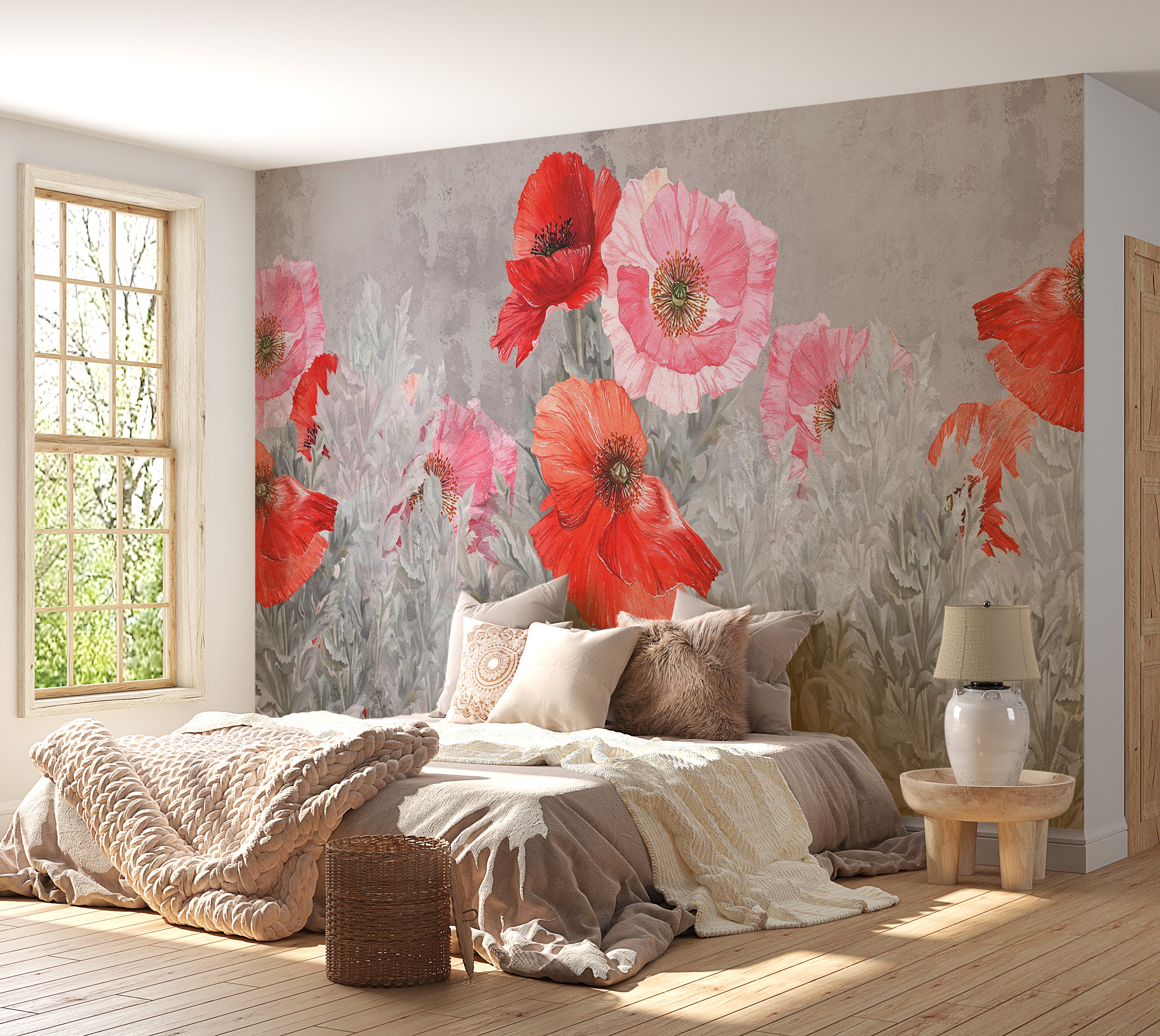 Floral Wallpaper Wall Mural - Gray Meadow 39"Wx27"H / Standard