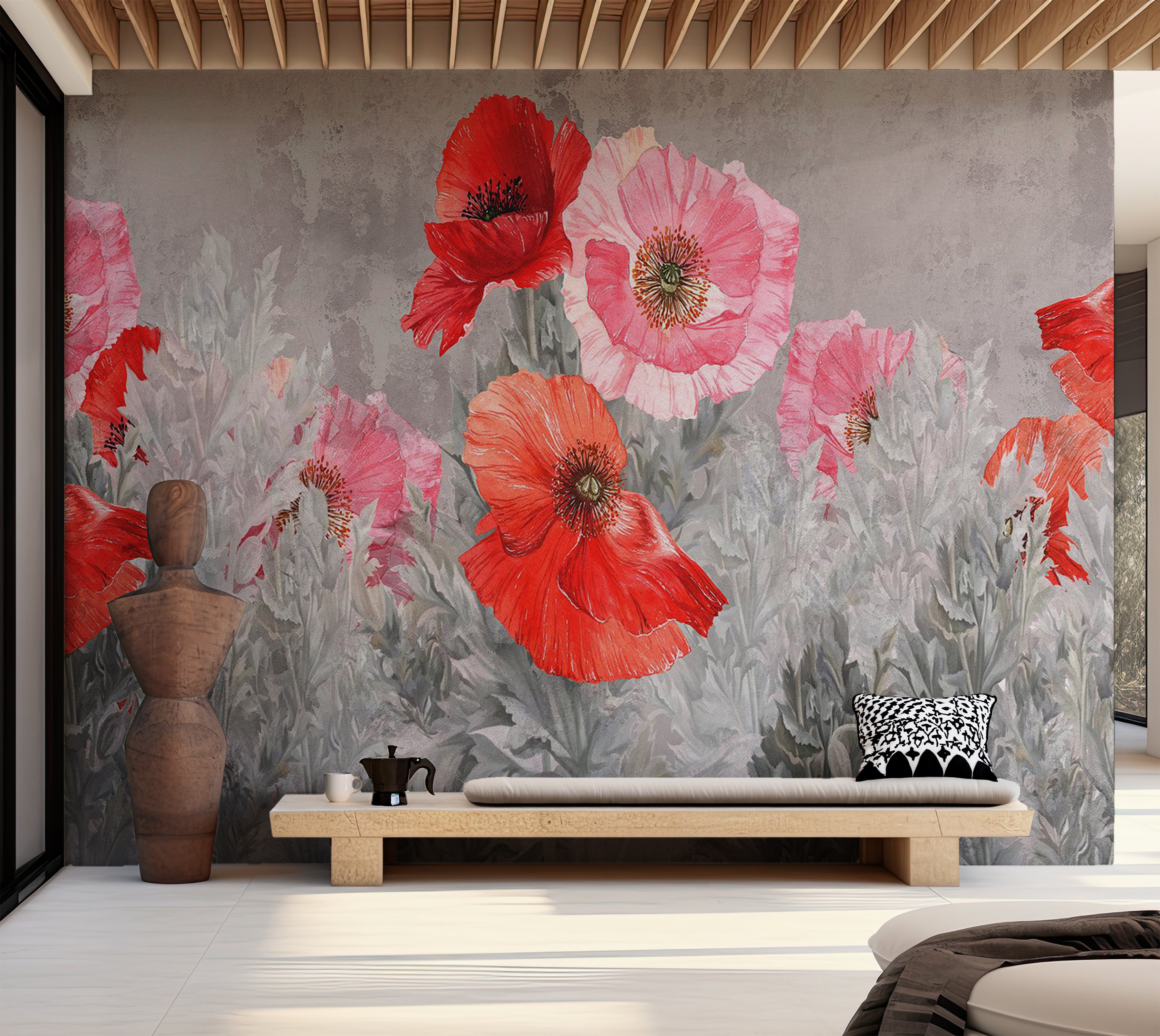 Floral Wallpaper Wall Mural - Gray Meadow 39"Wx27"H / Standard