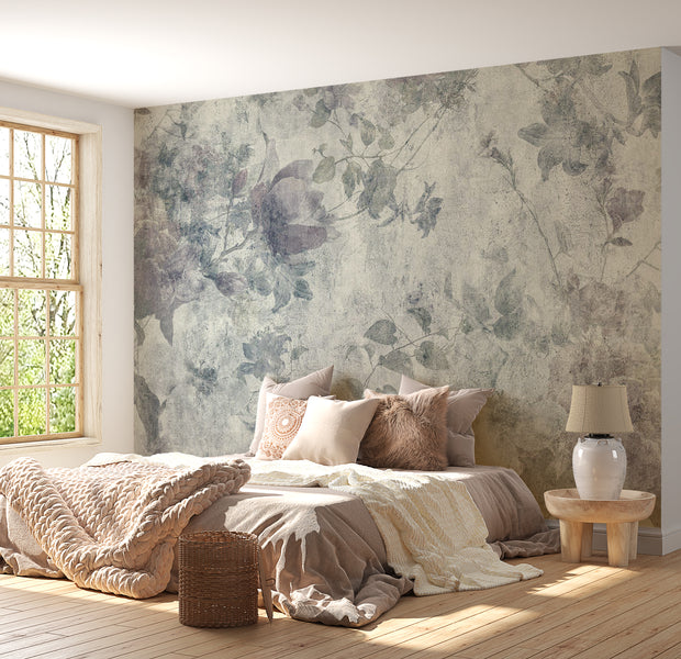 Floral Wallpaper Wall Mural - Grey Garden 39"Wx27"H / Standard