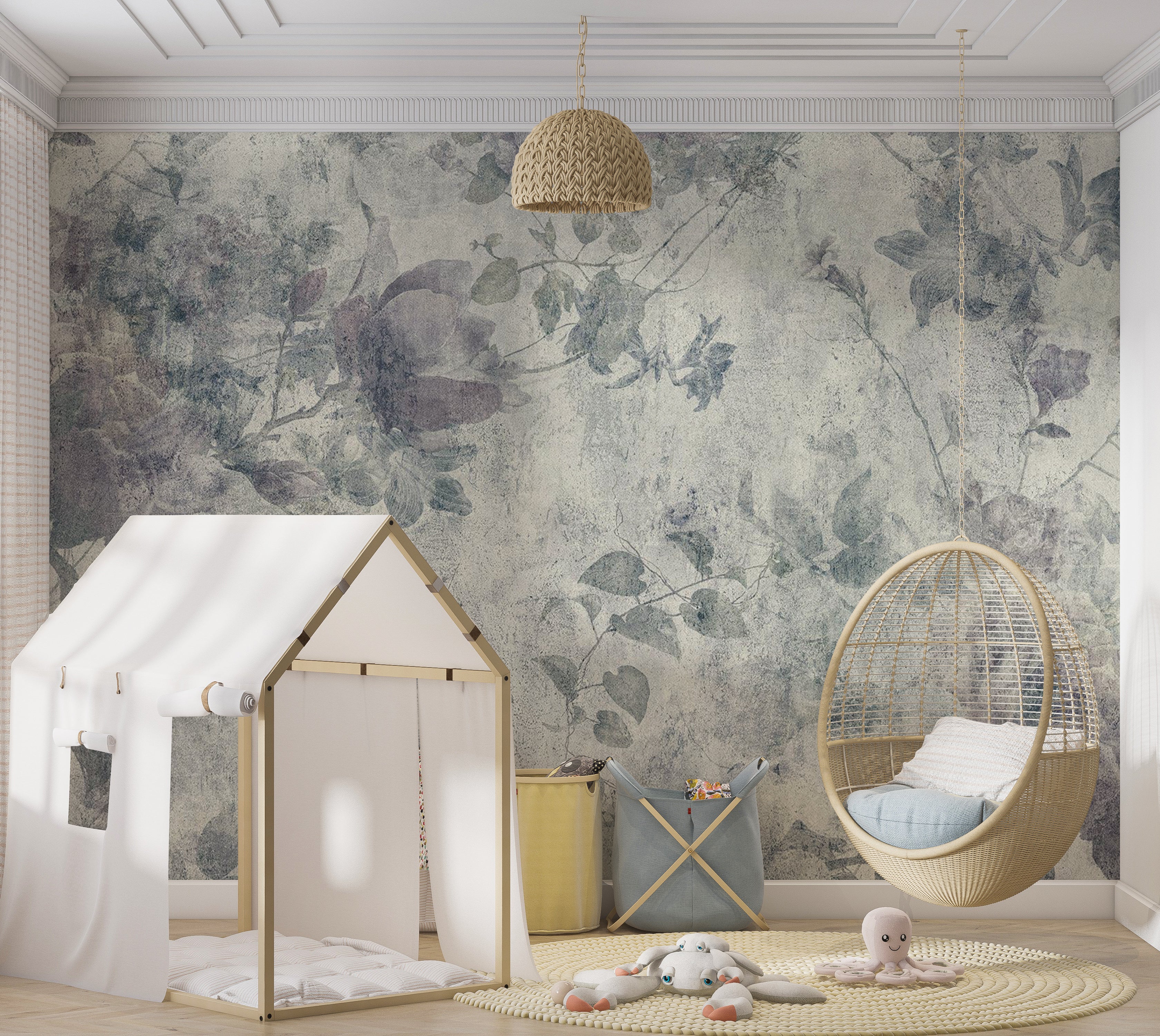 Floral Wallpaper Wall Mural - Grey Garden 39"Wx27"H / Standard