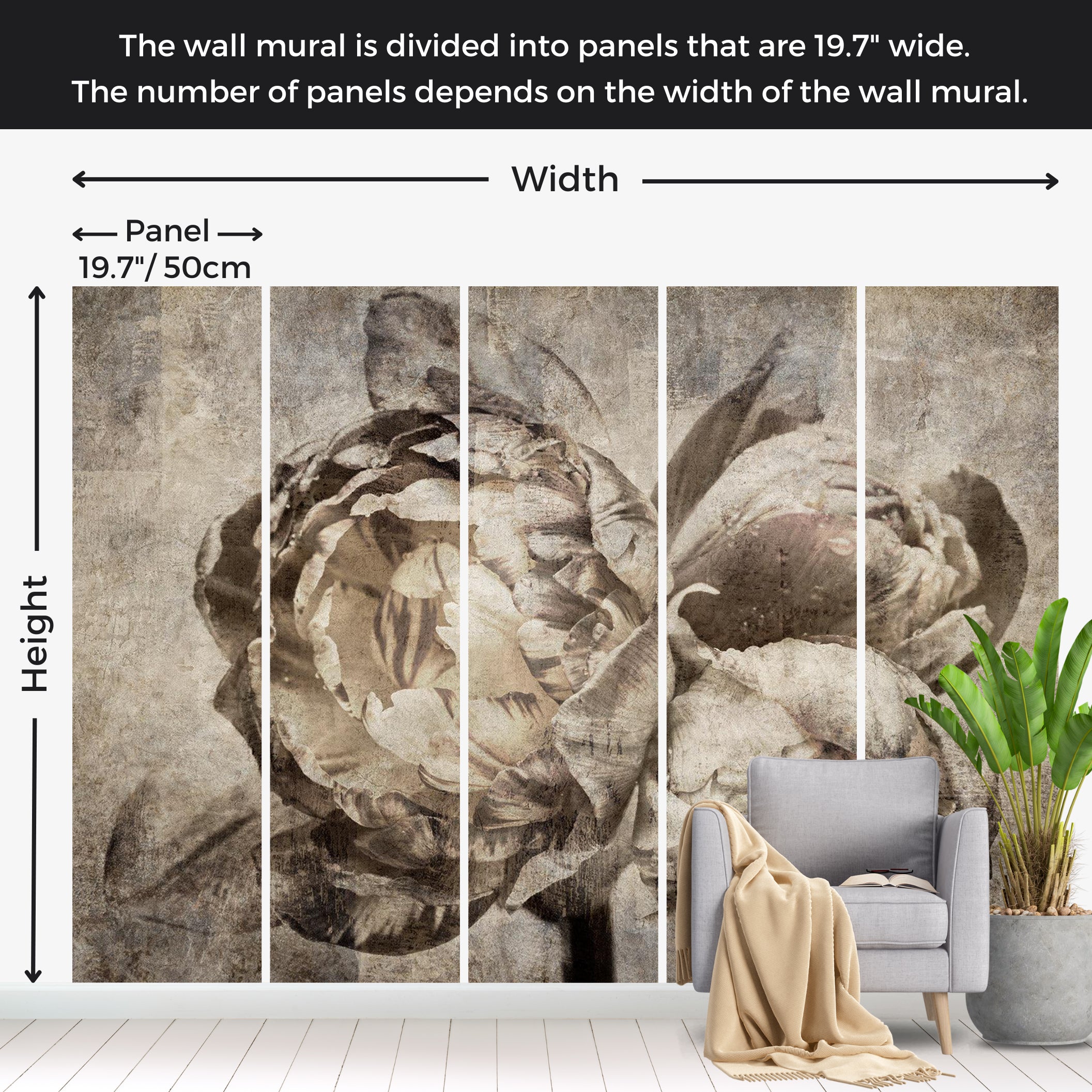 Floral Wallpaper Wall Mural - Industrial Bunch 39"Wx27"H / Standard