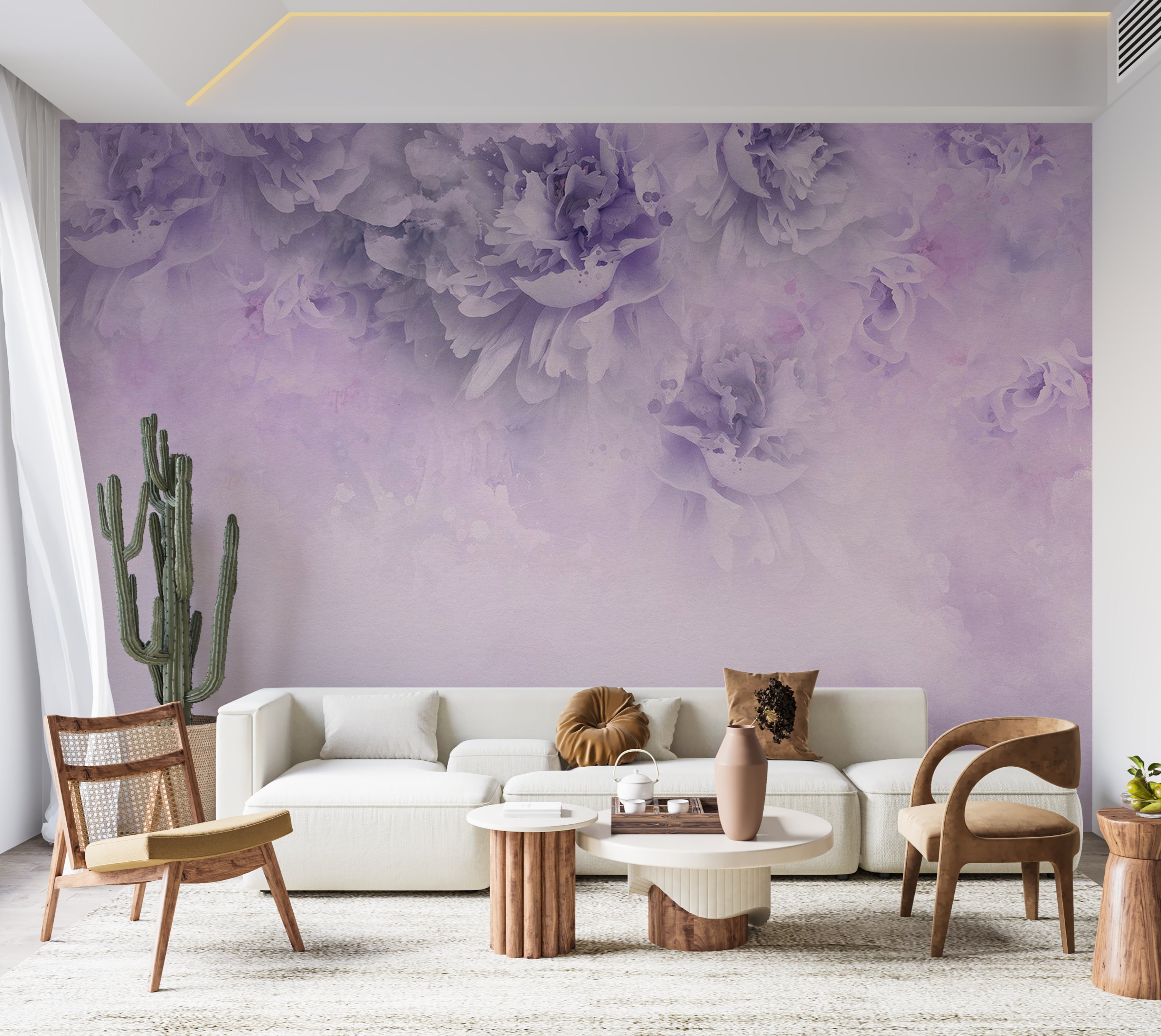 Floral Wallpaper Wall Mural - Light Purple Floral Composition 39"Wx27"H / Standard