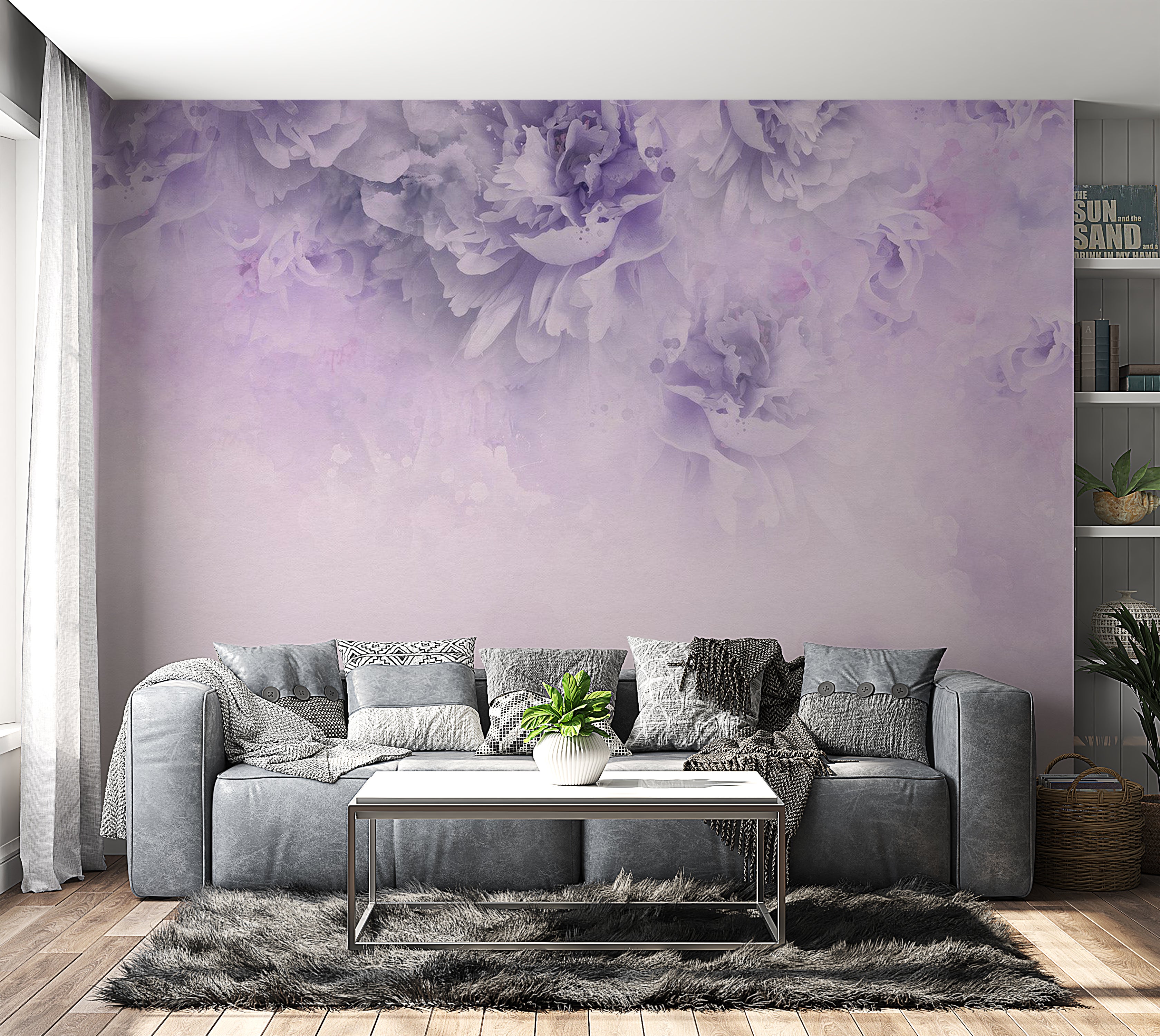 Floral Wallpaper Wall Mural - Light Purple Floral Composition 39"Wx27"H / Standard