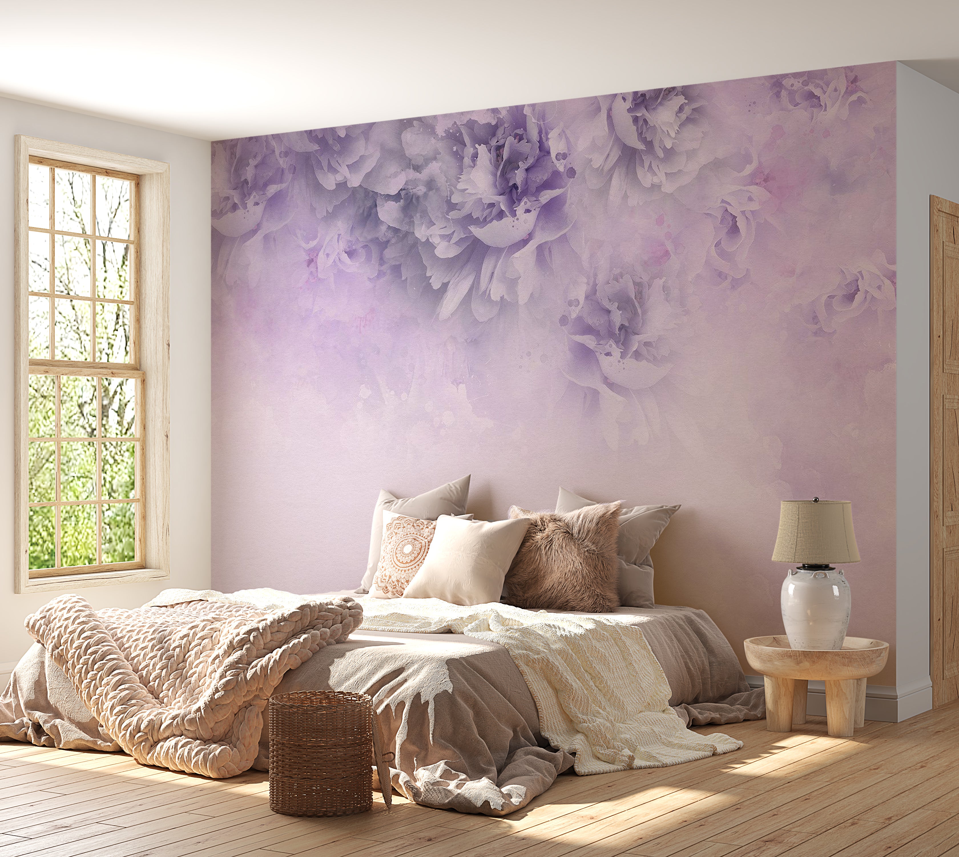 Floral Wallpaper Wall Mural - Light Purple Floral Composition 39"Wx27"H / Standard