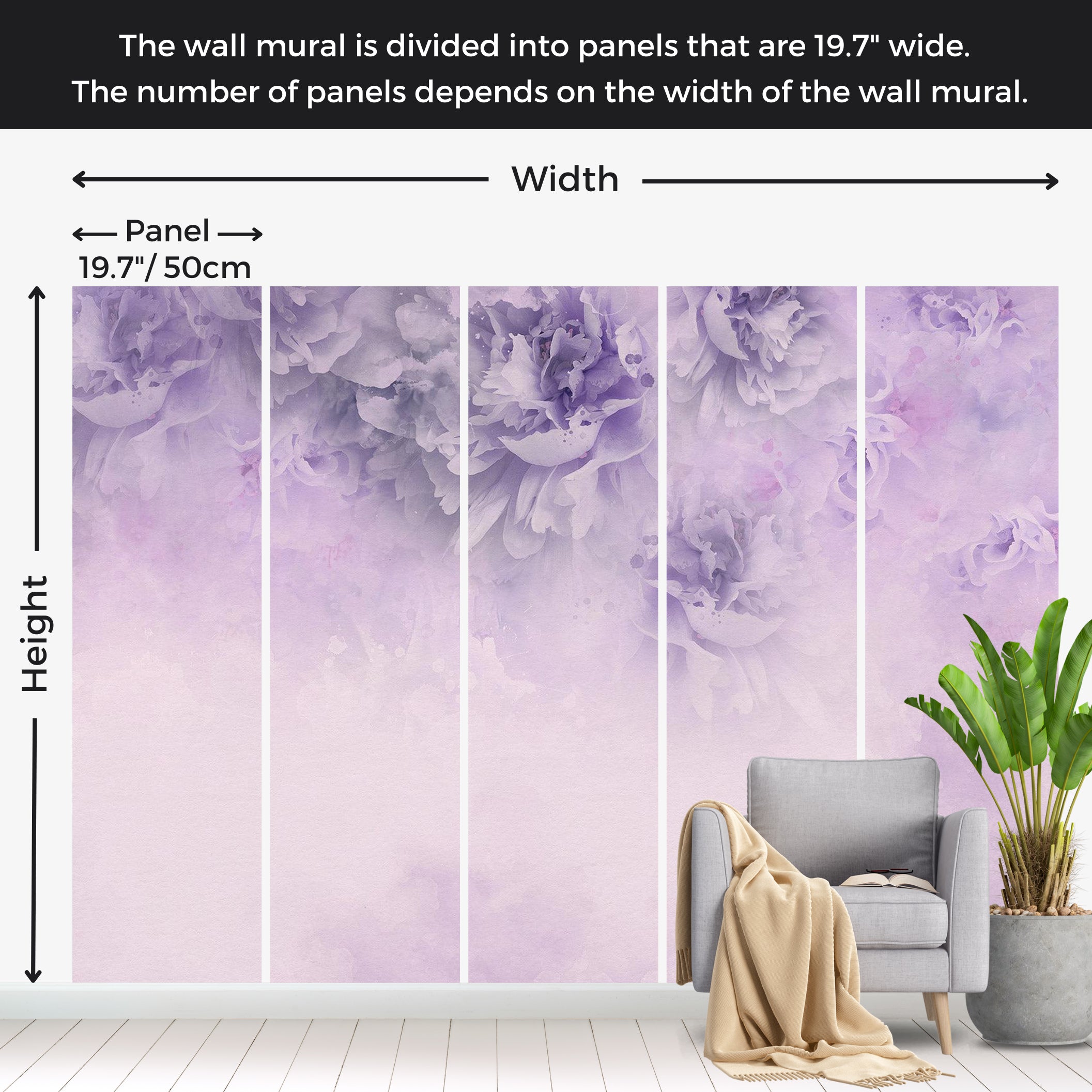 Floral Wallpaper Wall Mural - Light Purple Floral Composition 39"Wx27"H / Standard