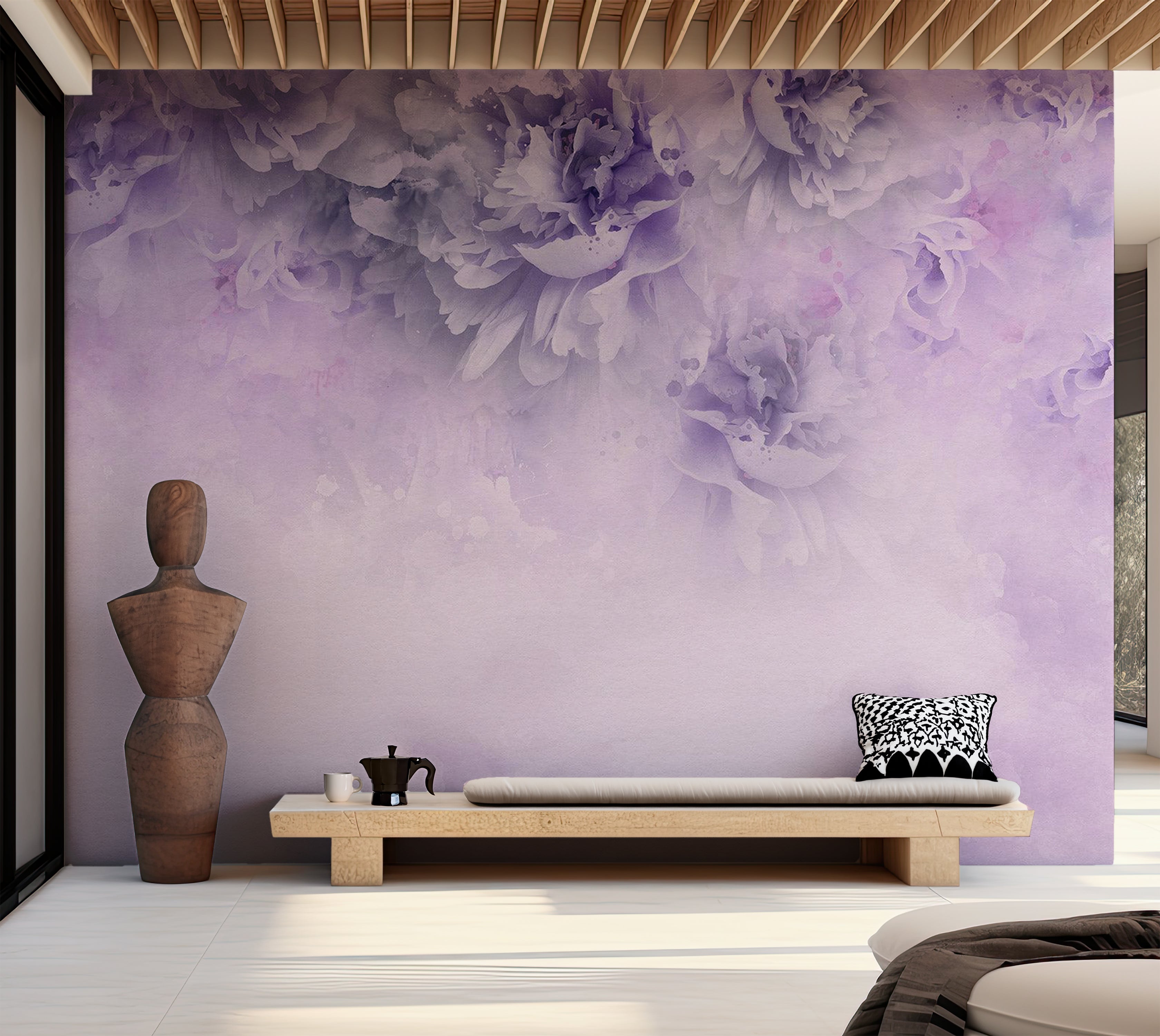 Floral Wallpaper Wall Mural - Light Purple Floral Composition 39"Wx27"H / Standard