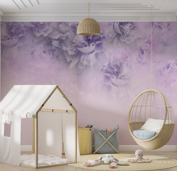 Floral Wallpaper Wall Mural - Light Purple Floral Composition 39"Wx27"H / Standard